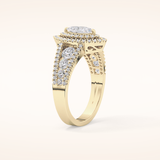 0.45 CT Marquise Shaped Double Halo & Pave Moissanite Engagement Ring