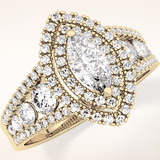 0.45 CT Marquise Shaped Double Halo & Pave Moissanite Engagement Ring