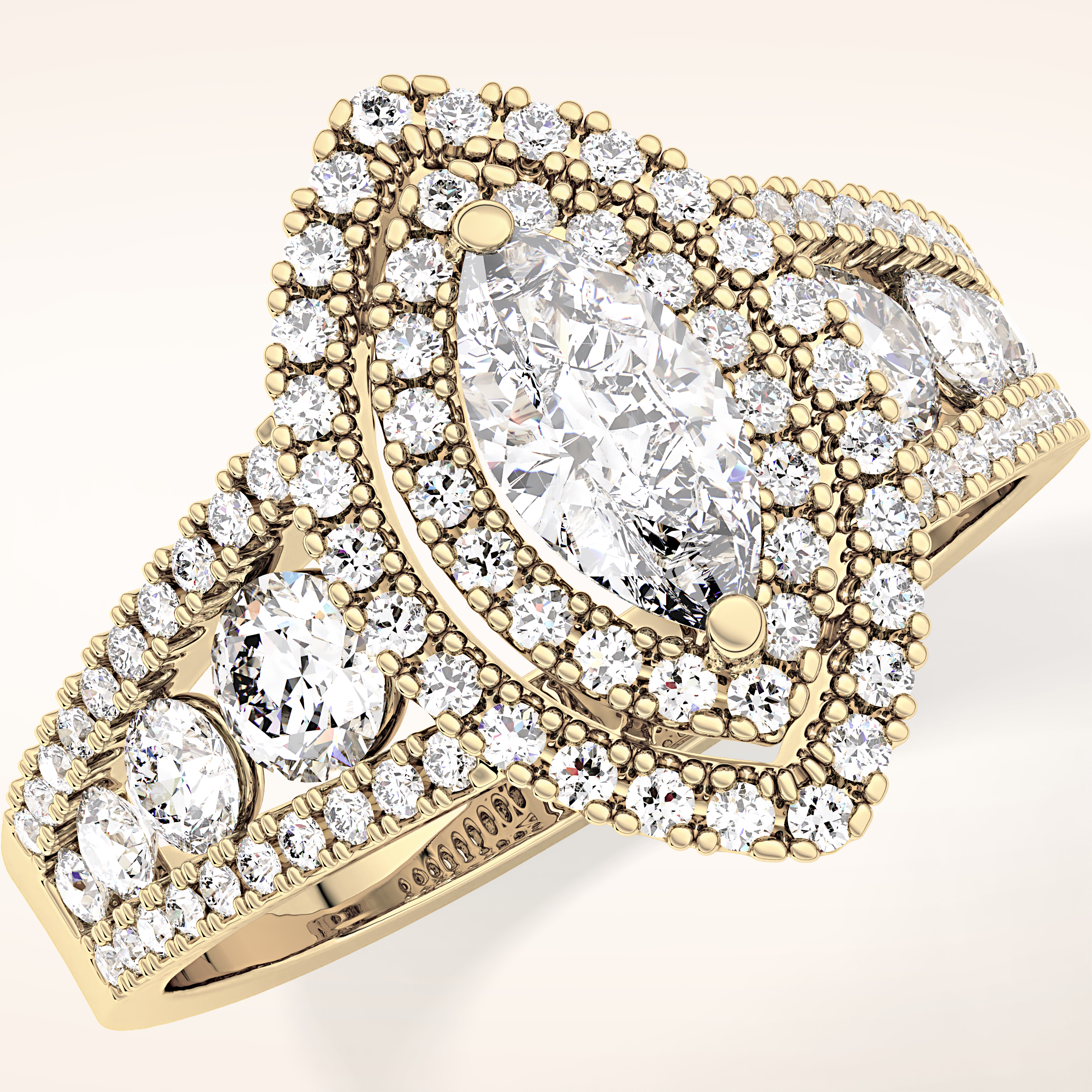 0.45 CT Marquise Shaped Double Halo & Pave Moissanite Engagement Ring
