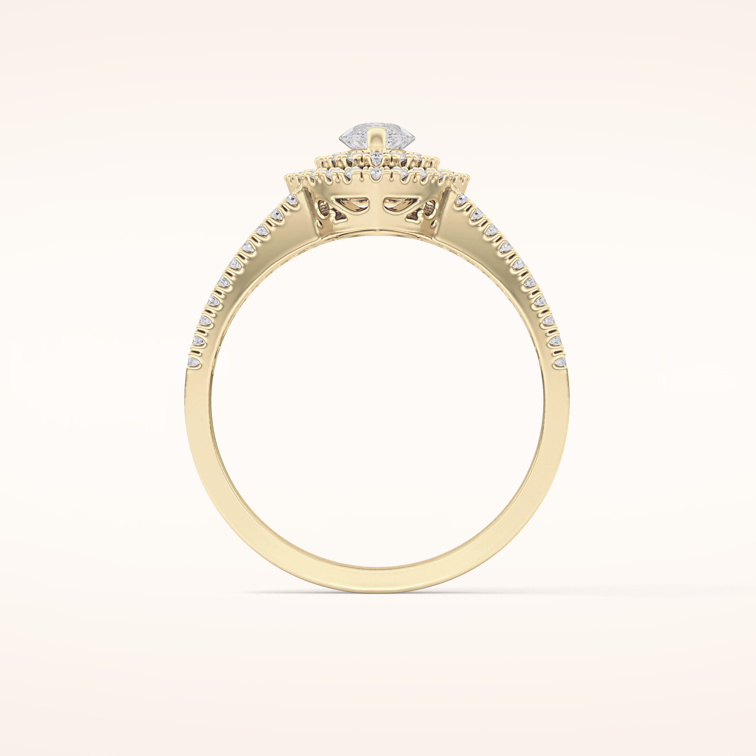 0.45 CT Marquise Shaped Double Halo & Pave Moissanite Engagement Ring