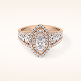 0.45 CT Marquise Shaped Double Halo & Pave Moissanite Engagement Ring