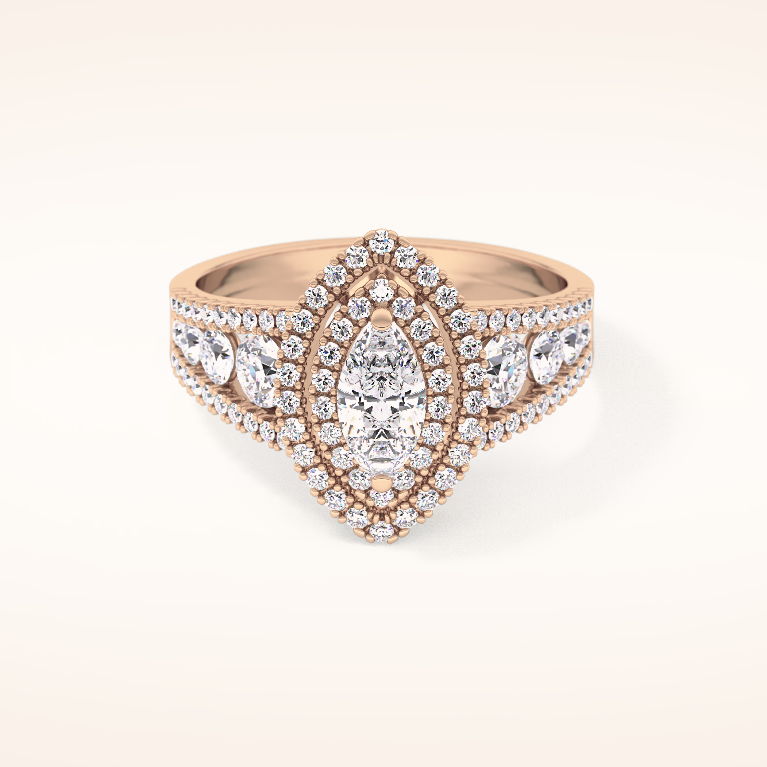 0.45 CT Marquise Shaped Double Halo & Pave Moissanite Engagement Ring