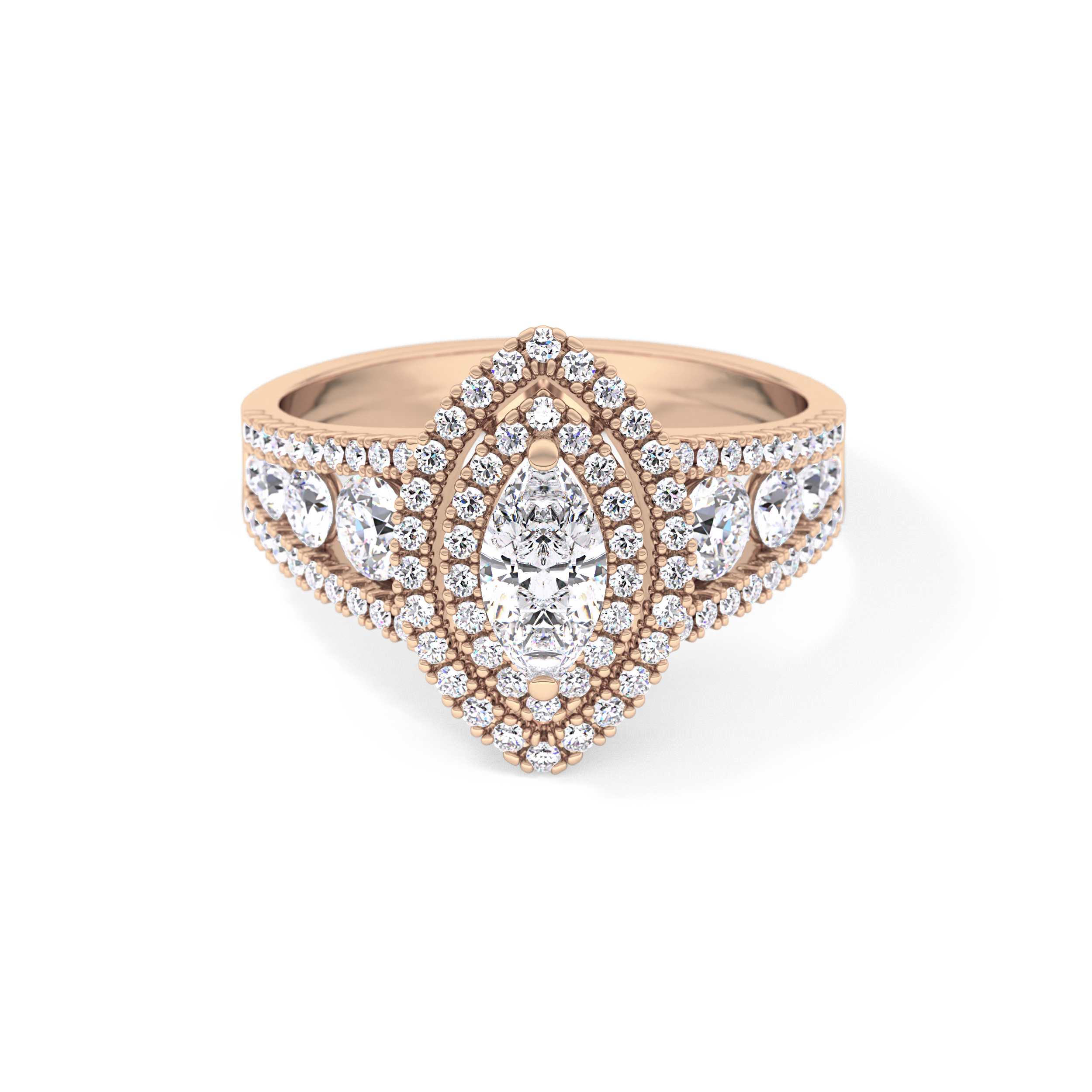 Marquise Double Halo & Pave Lab Grown Diamond Engagement Ring