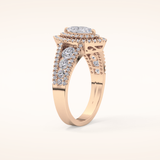 0.45 CT Marquise Shaped Double Halo & Pave Moissanite Engagement Ring