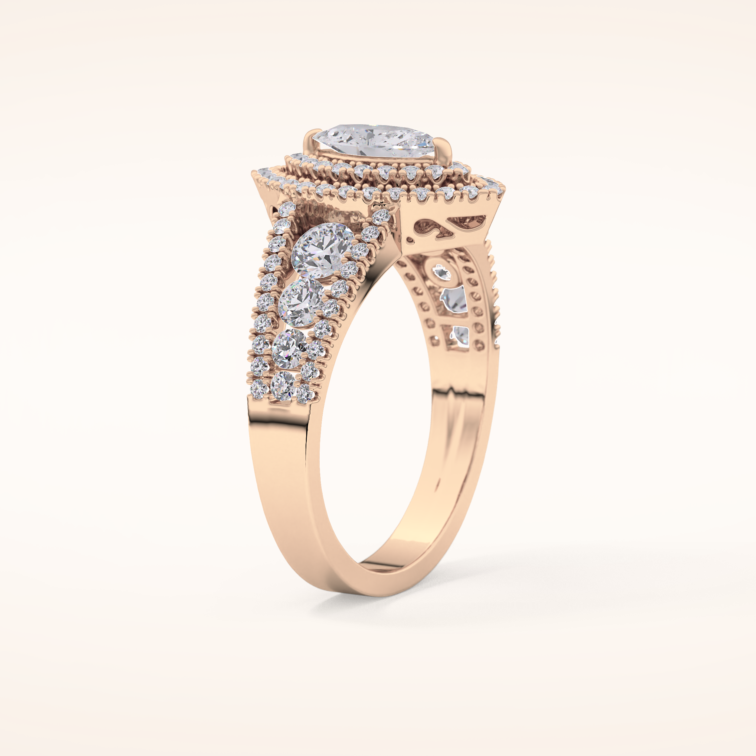 0.45 CT Marquise Shaped Double Halo & Pave Moissanite Engagement Ring