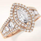 0.45 CT Marquise Shaped Double Halo & Pave Moissanite Engagement Ring