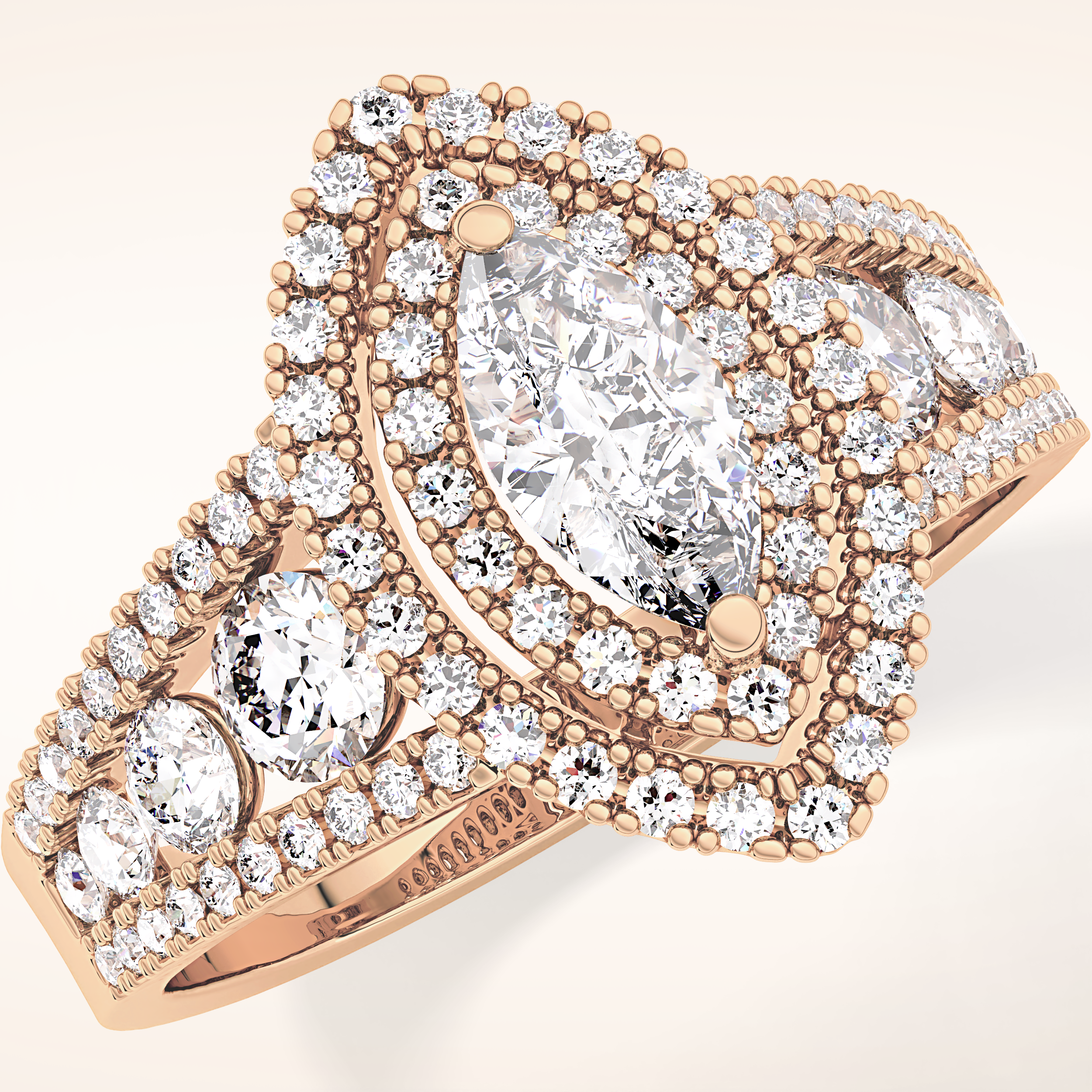 0.45 CT Marquise Shaped Double Halo & Pave Moissanite Engagement Ring