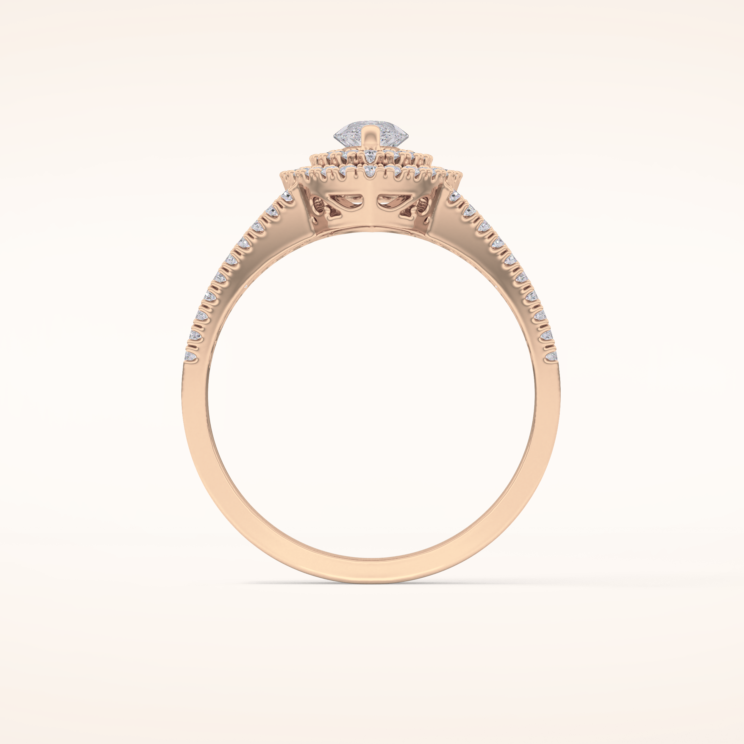 0.45 CT Marquise Shaped Double Halo & Pave Moissanite Engagement Ring