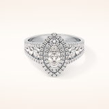 0.45 CT Marquise Shaped Double Halo & Pave Moissanite Engagement Ring