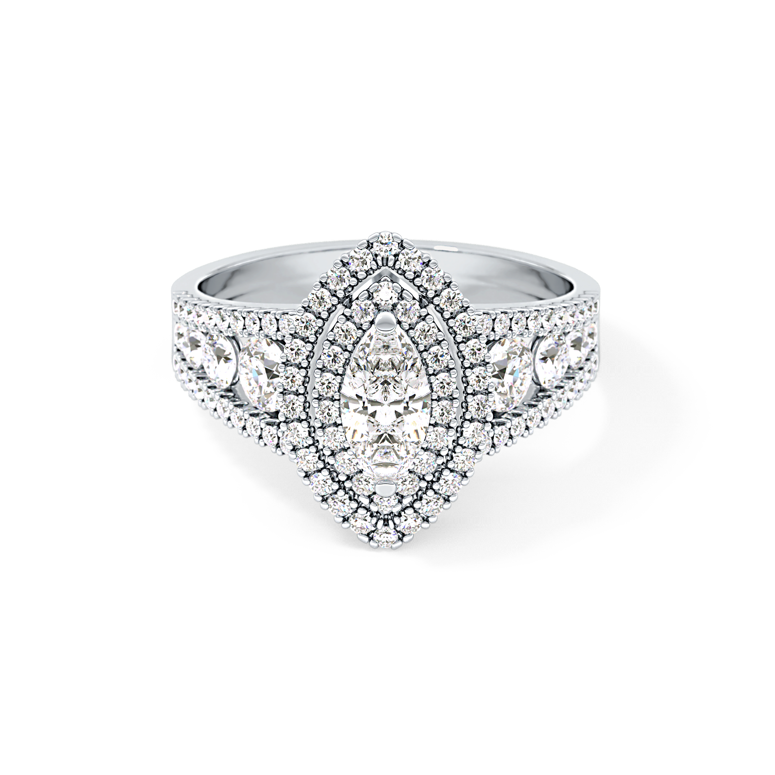 Marquise Double Halo & Pave Lab Grown Diamond Engagement Ring
