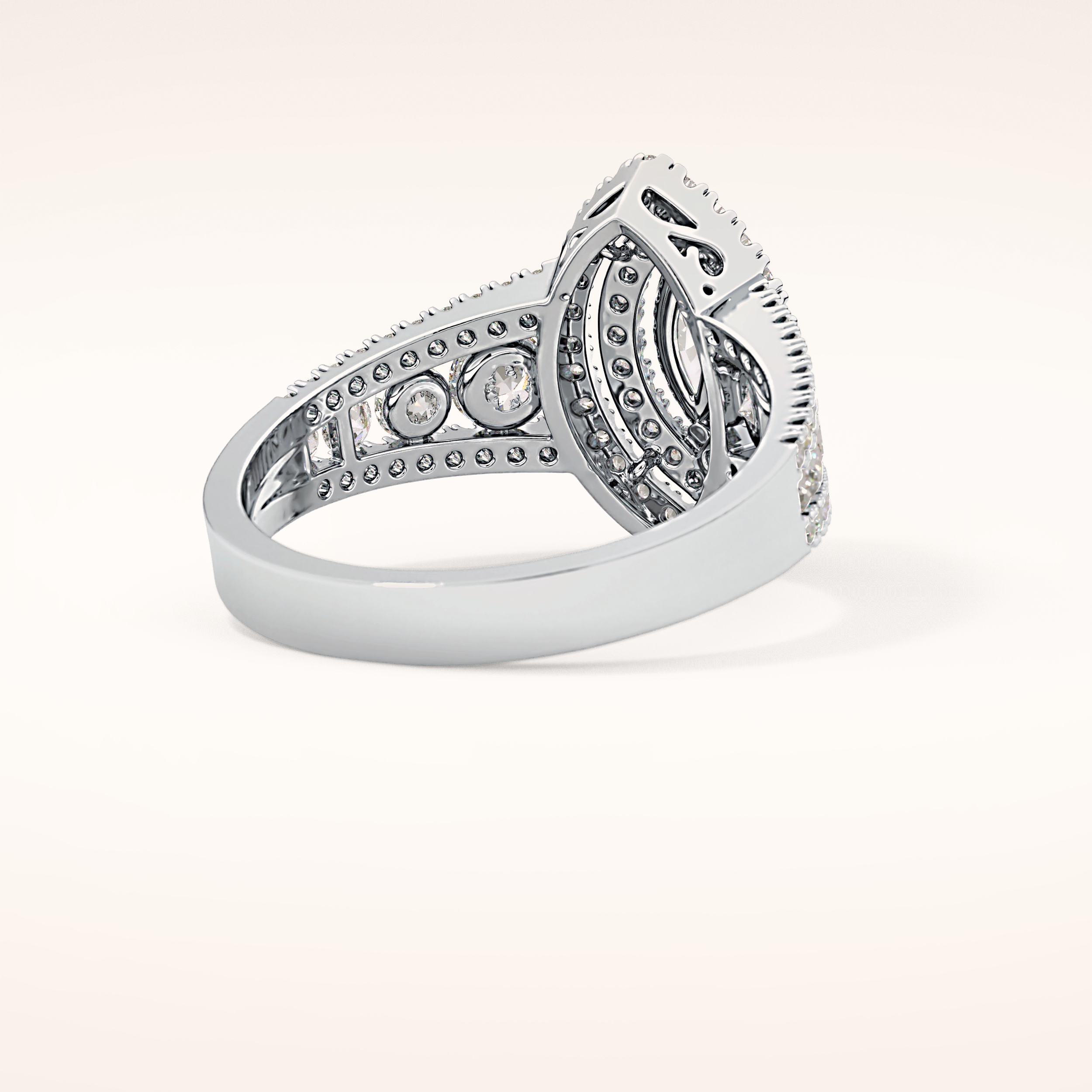 0.45 CT Marquise Shaped Double Halo & Pave Moissanite Engagement Ring