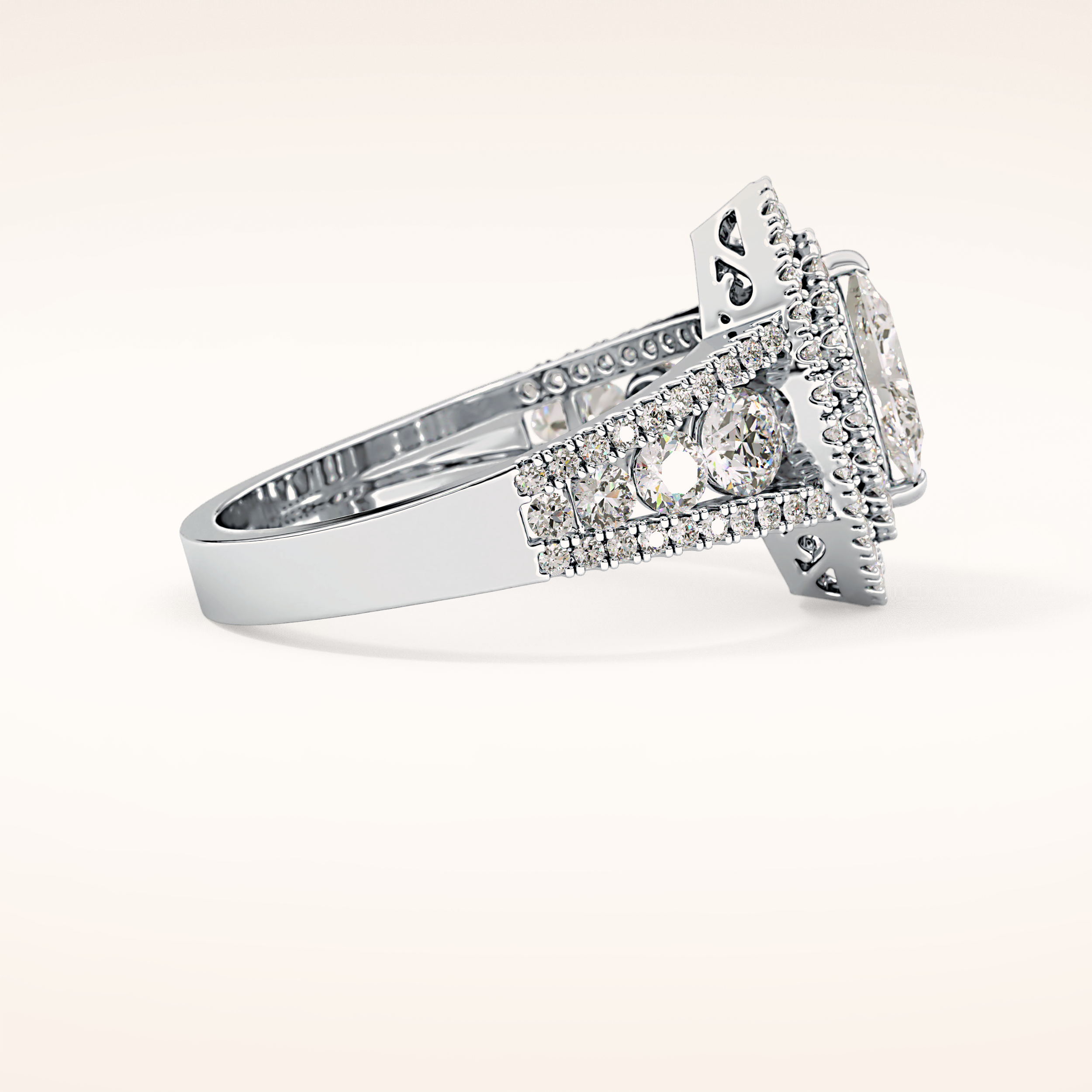 0.45 CT Marquise Shaped Double Halo & Pave Moissanite Engagement Ring