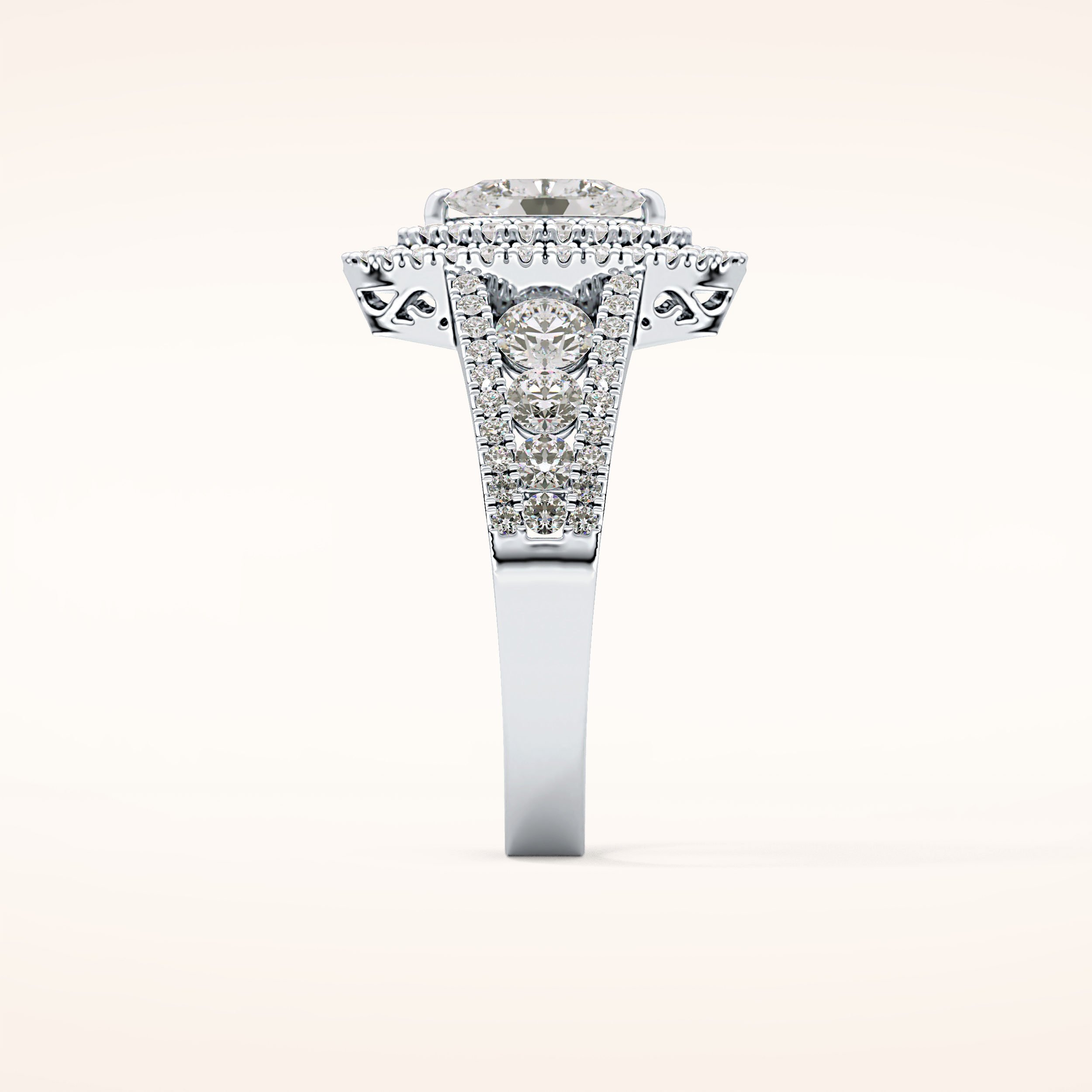 0.45 CT Marquise Shaped Double Halo & Pave Moissanite Engagement Ring