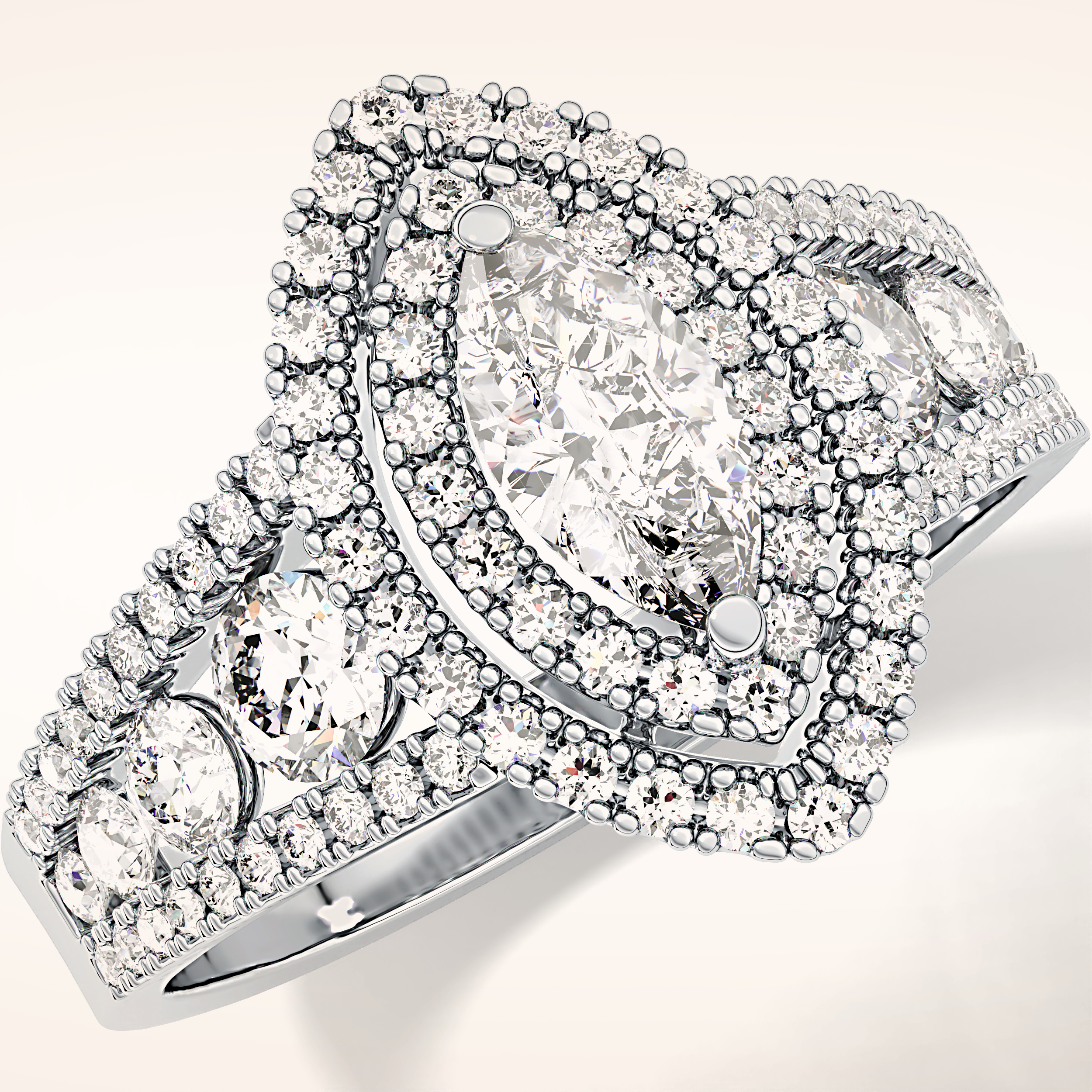 0.45 CT Marquise Shaped Double Halo & Pave Moissanite Engagement Ring