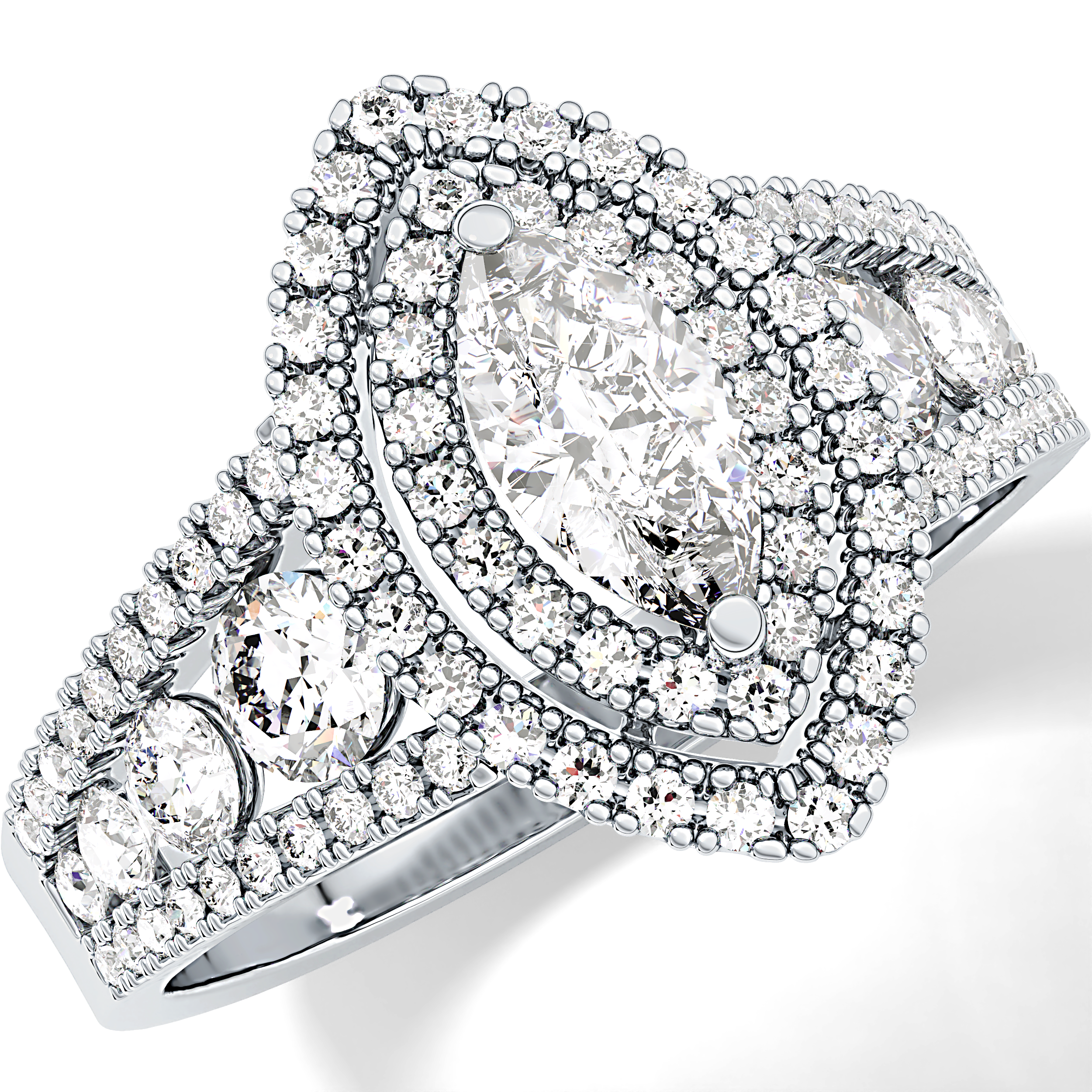 Marquise Double Halo & Pave Lab Grown Diamond Engagement Ring