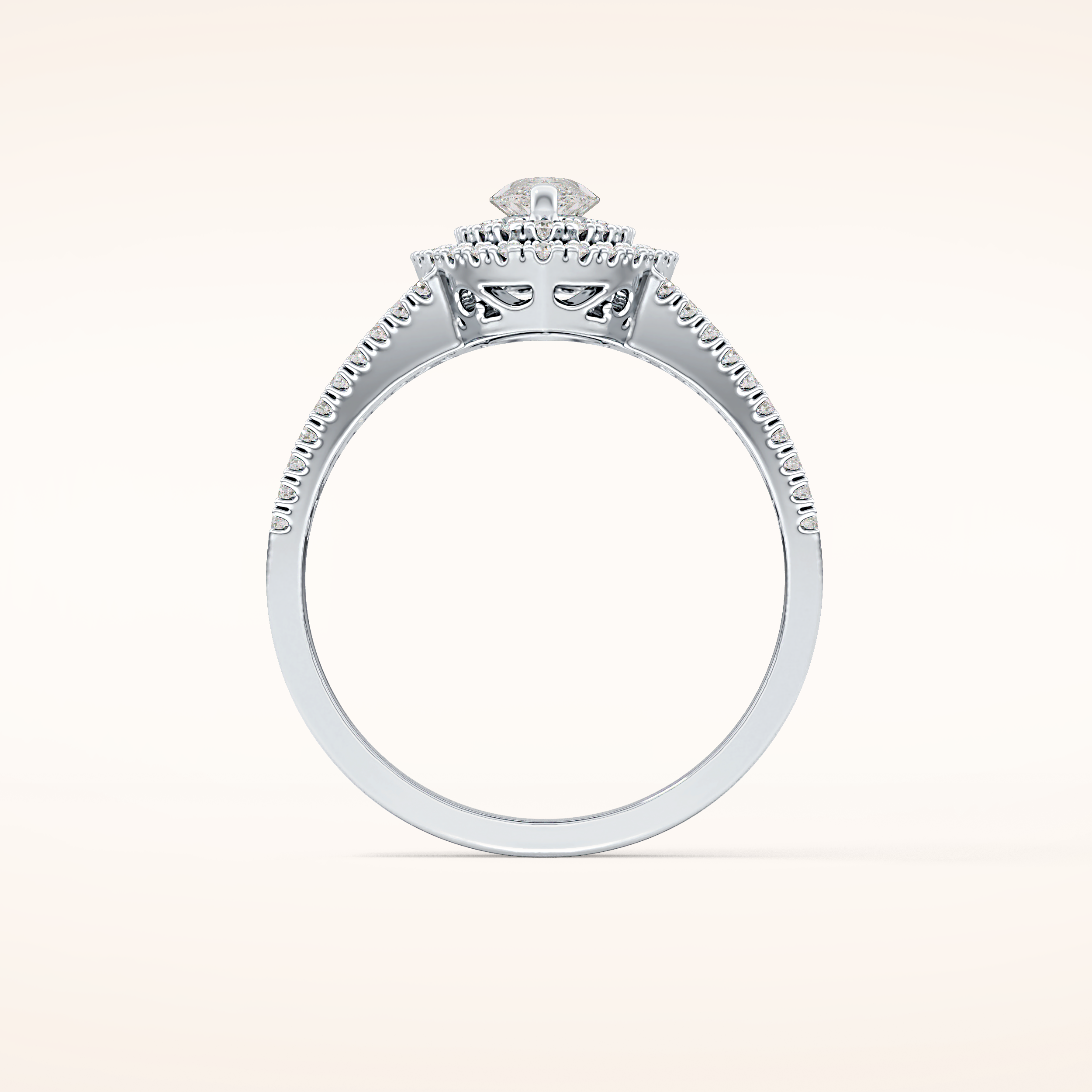 0.45 CT Marquise Shaped Double Halo & Pave Moissanite Engagement Ring