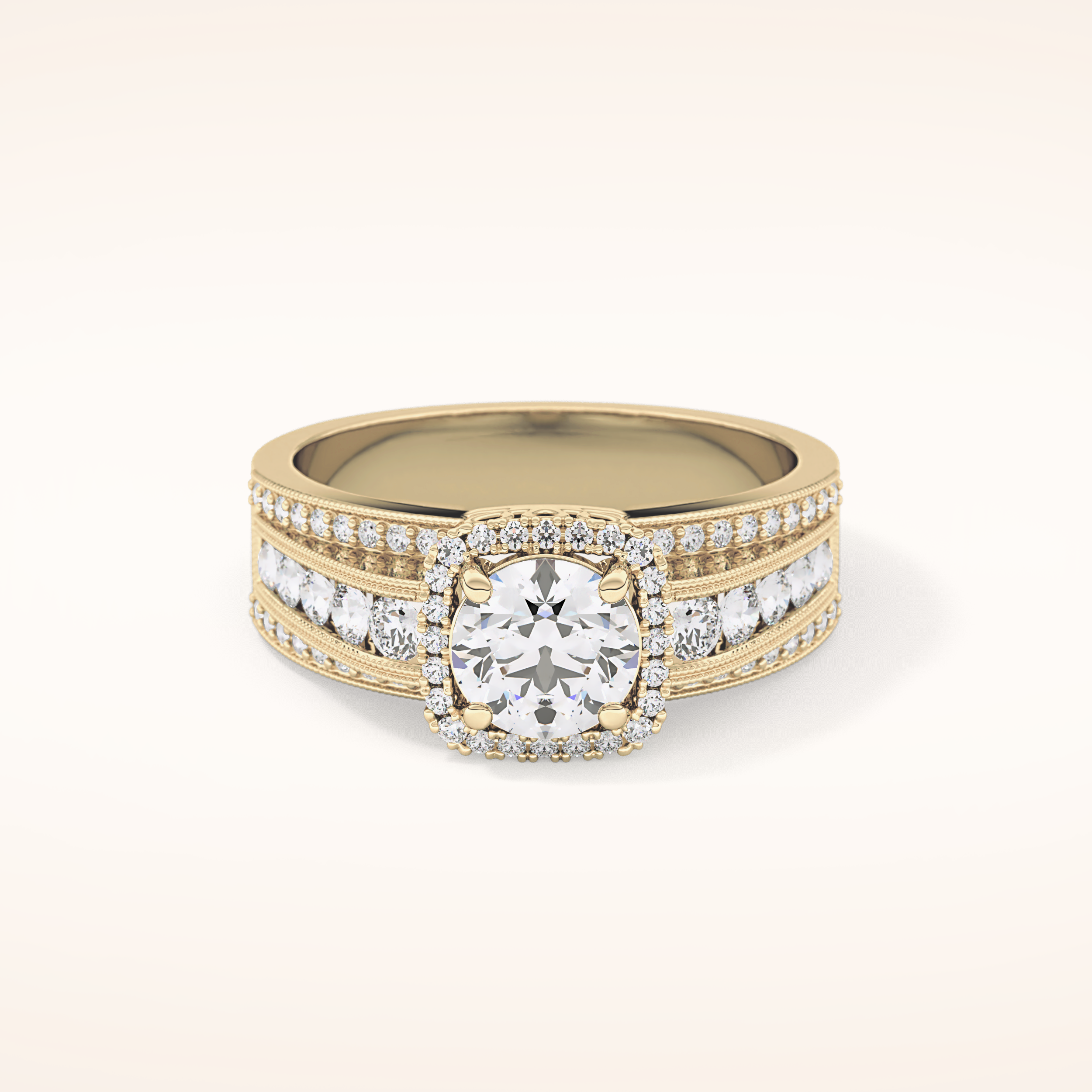 0.79 CT Round Shaped Halo & Triple Pave Moissanite Engagement Ring