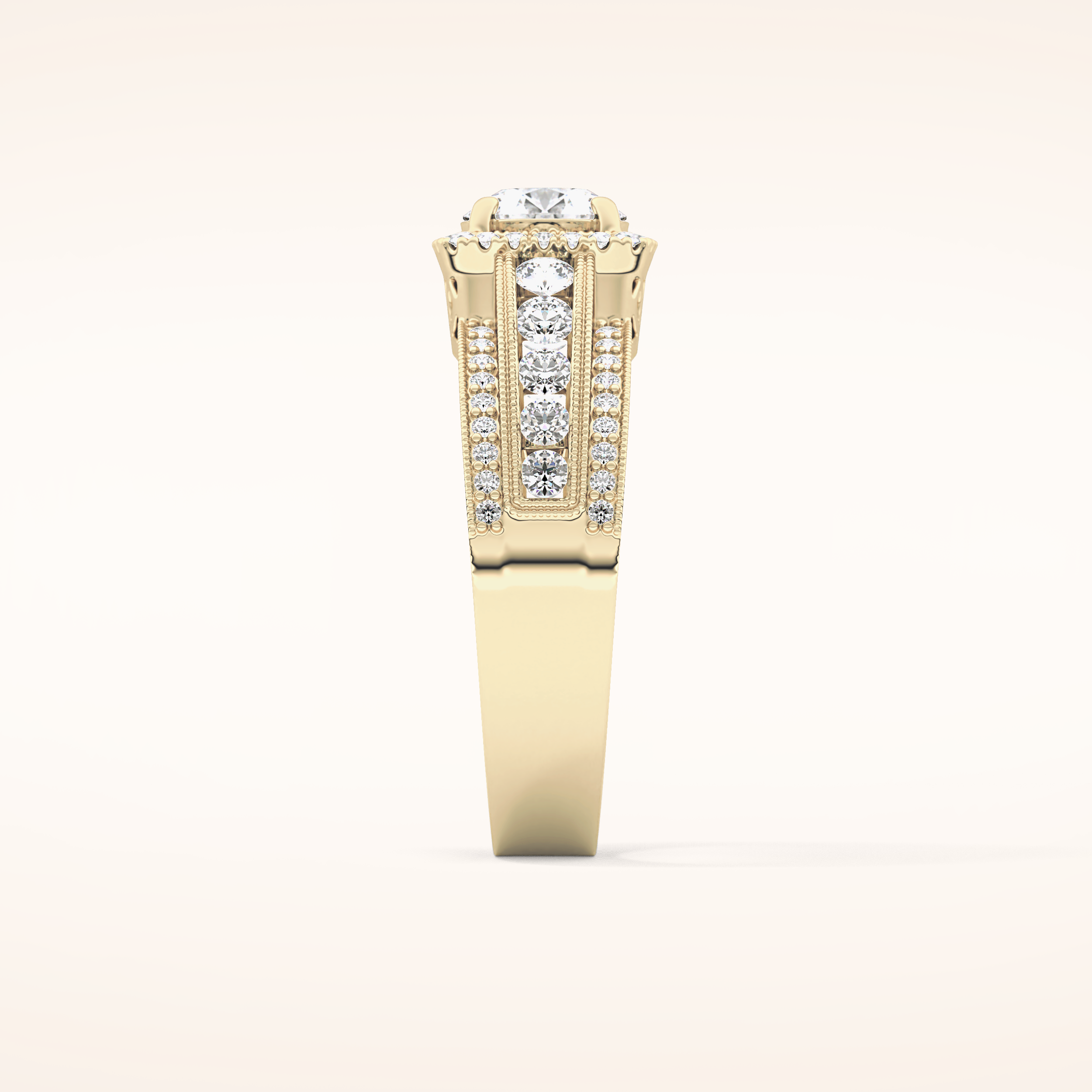 0.79 CT Round Shaped Halo & Triple Pave Moissanite Engagement Ring