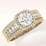0.79 CT Round Shaped Halo & Triple Pave Moissanite Engagement Ring