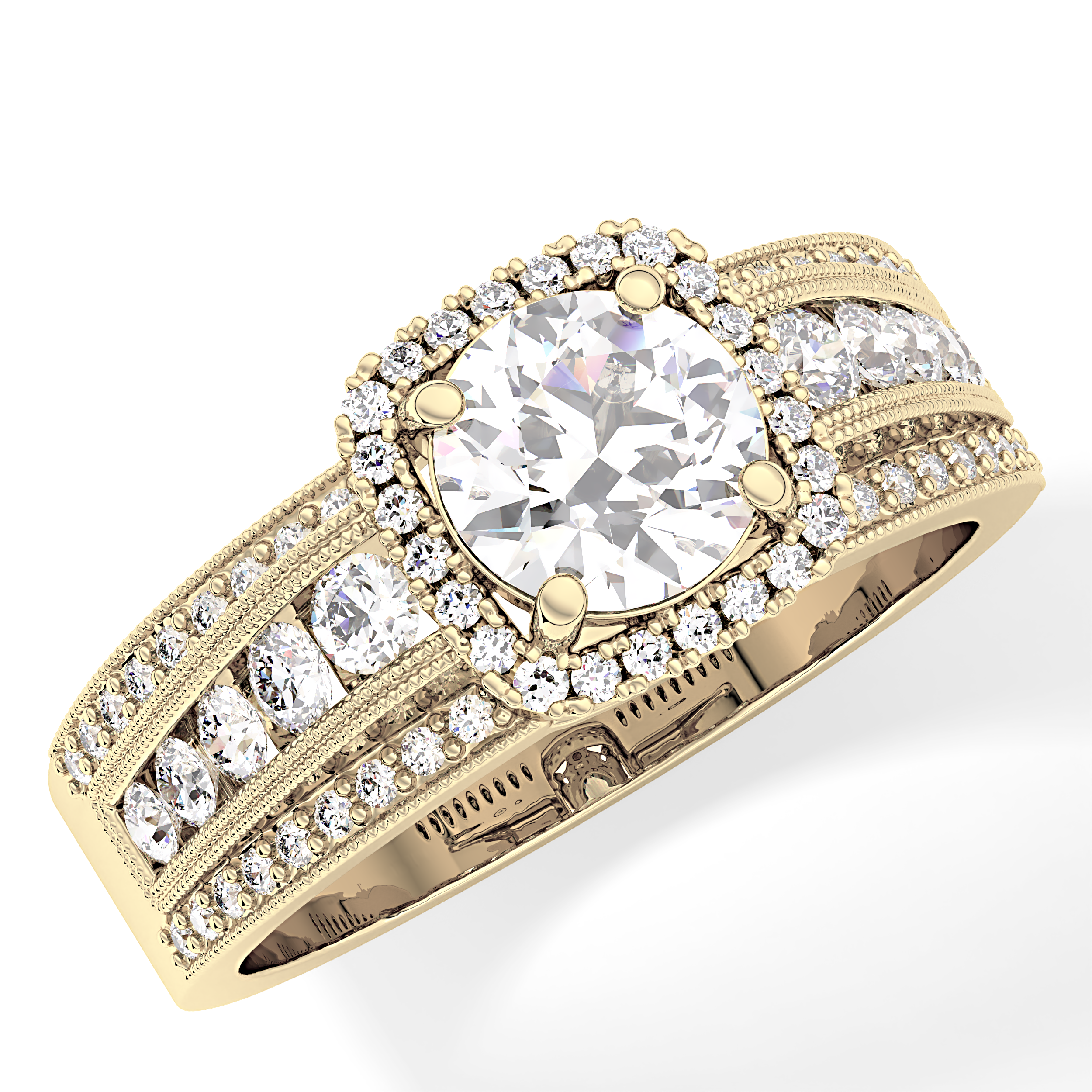 Round Halo & Triple Pave Lab Grown Diamond Engagement Ring