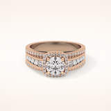 0.79 CT Round Shaped Halo & Triple Pave Moissanite Engagement Ring
