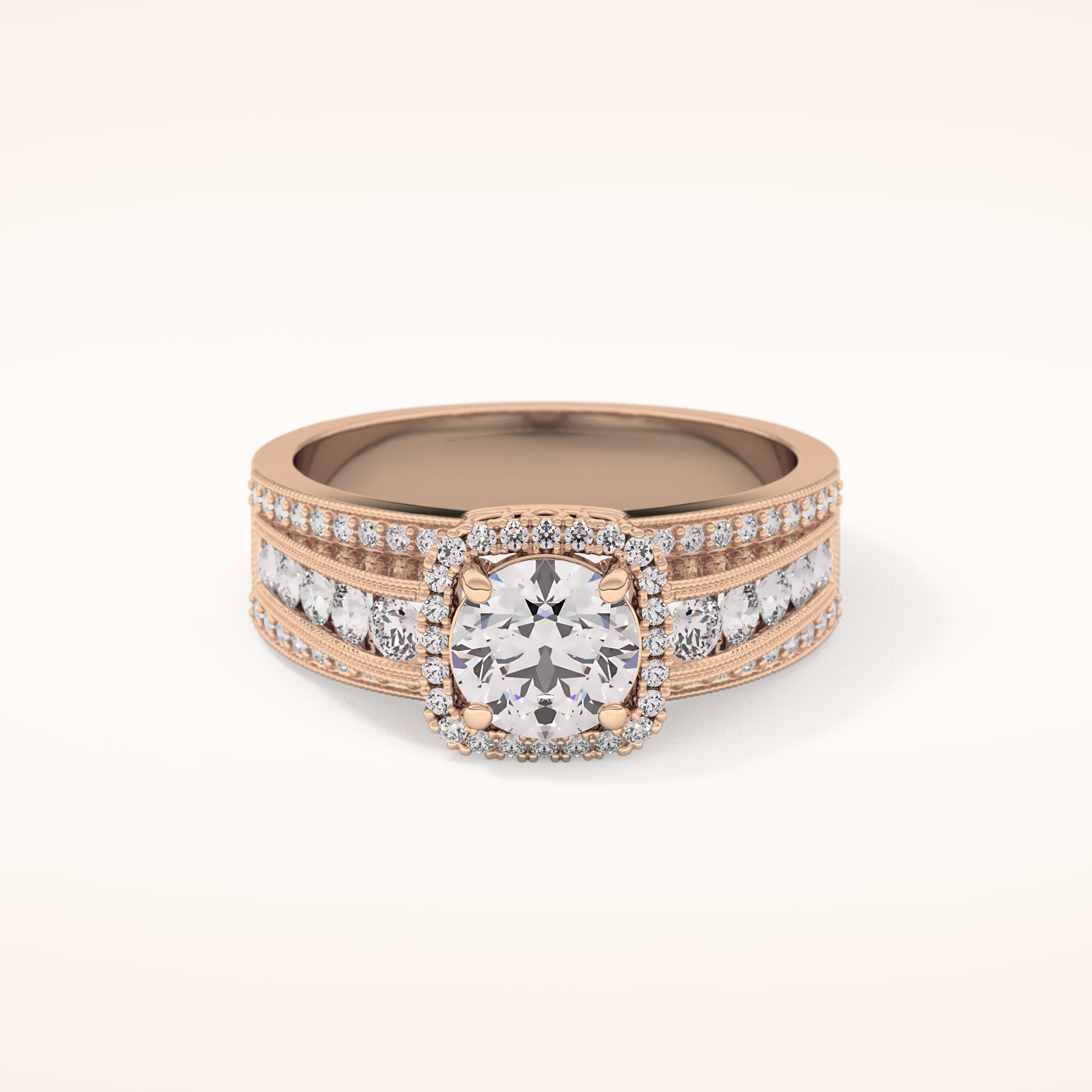 0.79 CT Round Shaped Halo & Triple Pave Moissanite Engagement Ring