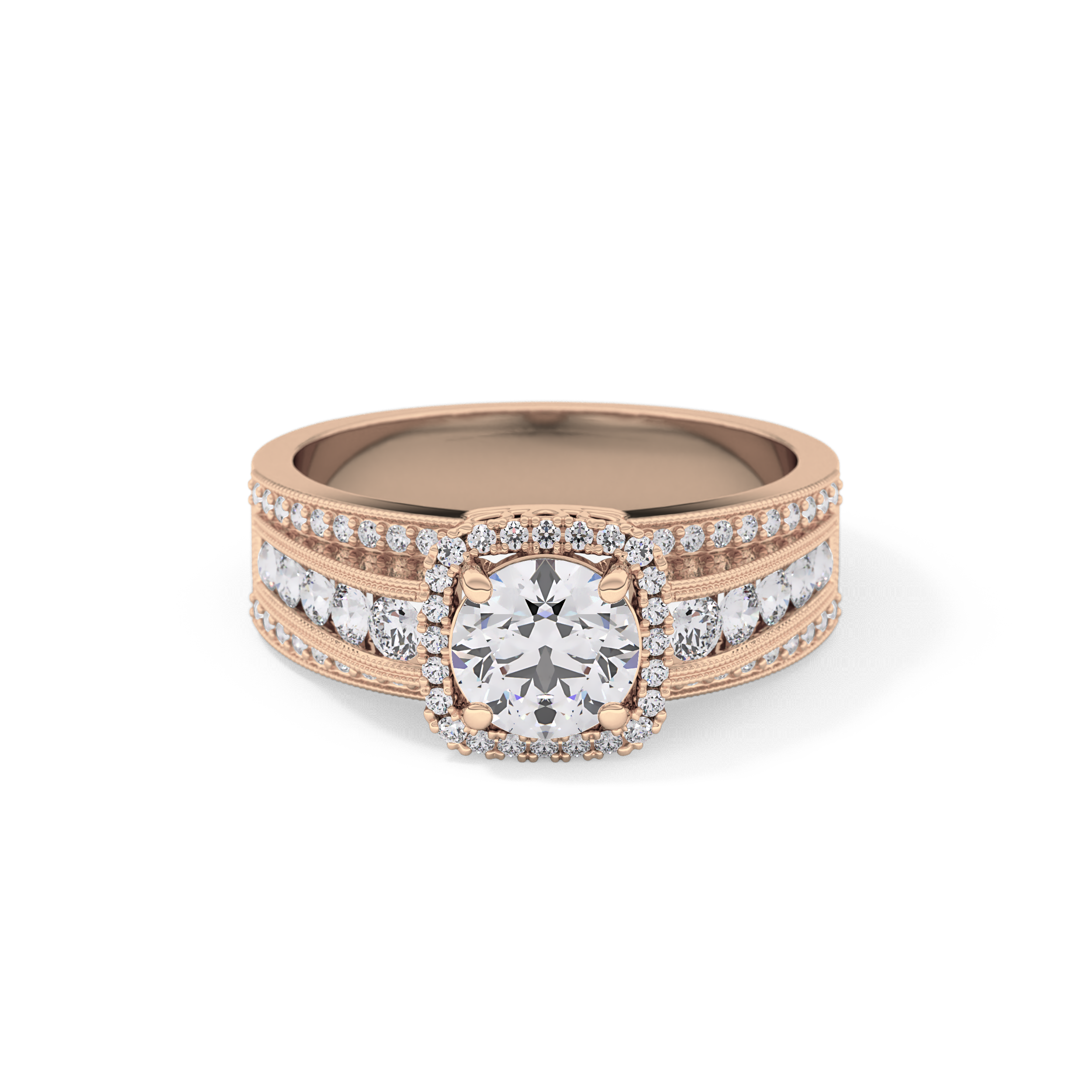Round Halo & Triple Pave Lab Grown Diamond Engagement Ring