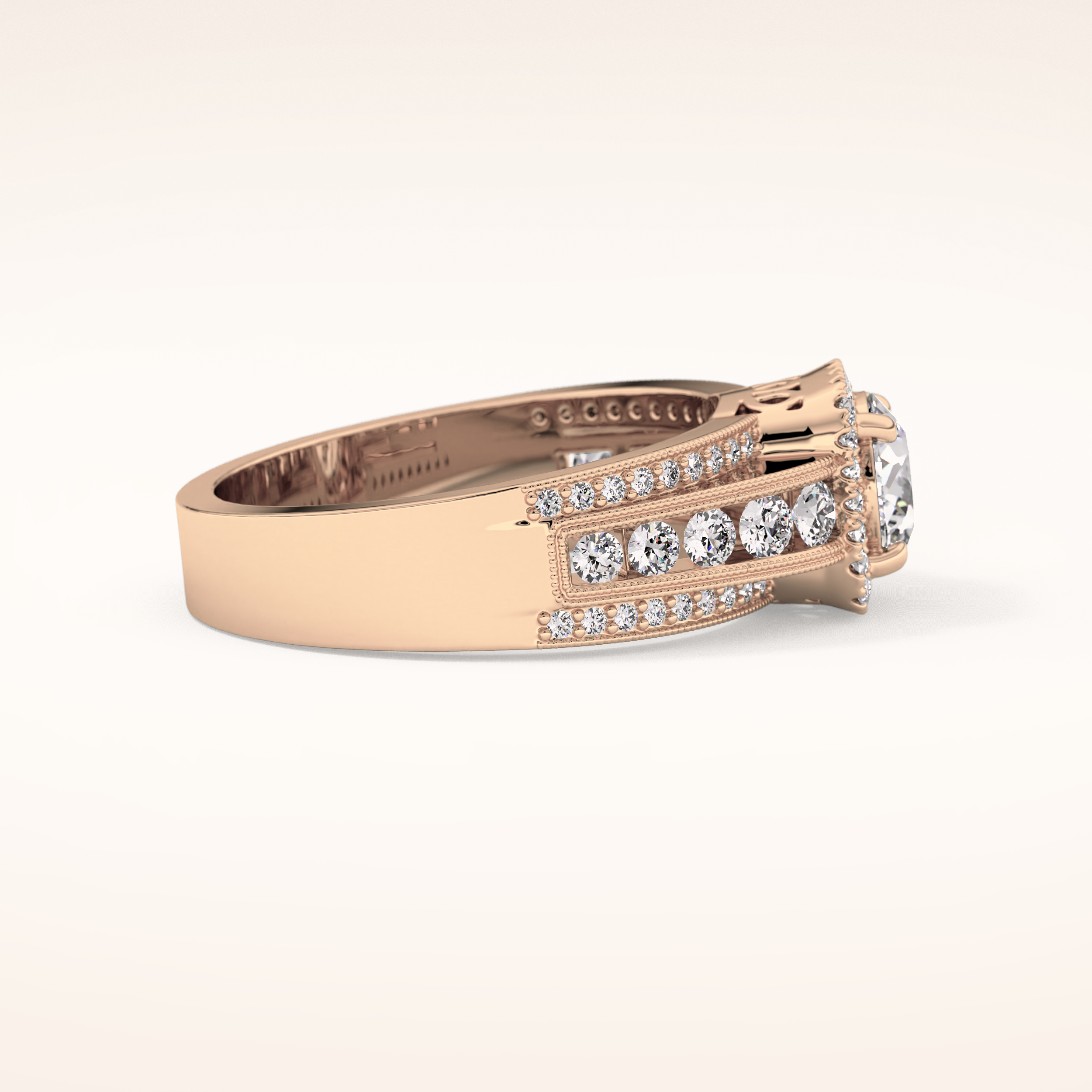 0.79 CT Round Shaped Halo & Triple Pave Moissanite Engagement Ring