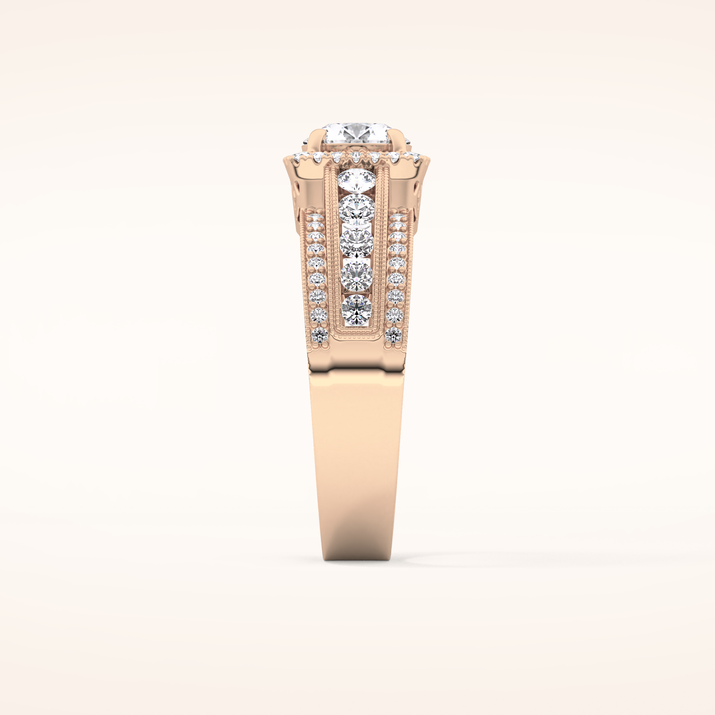 0.79 CT Round Shaped Halo & Triple Pave Moissanite Engagement Ring