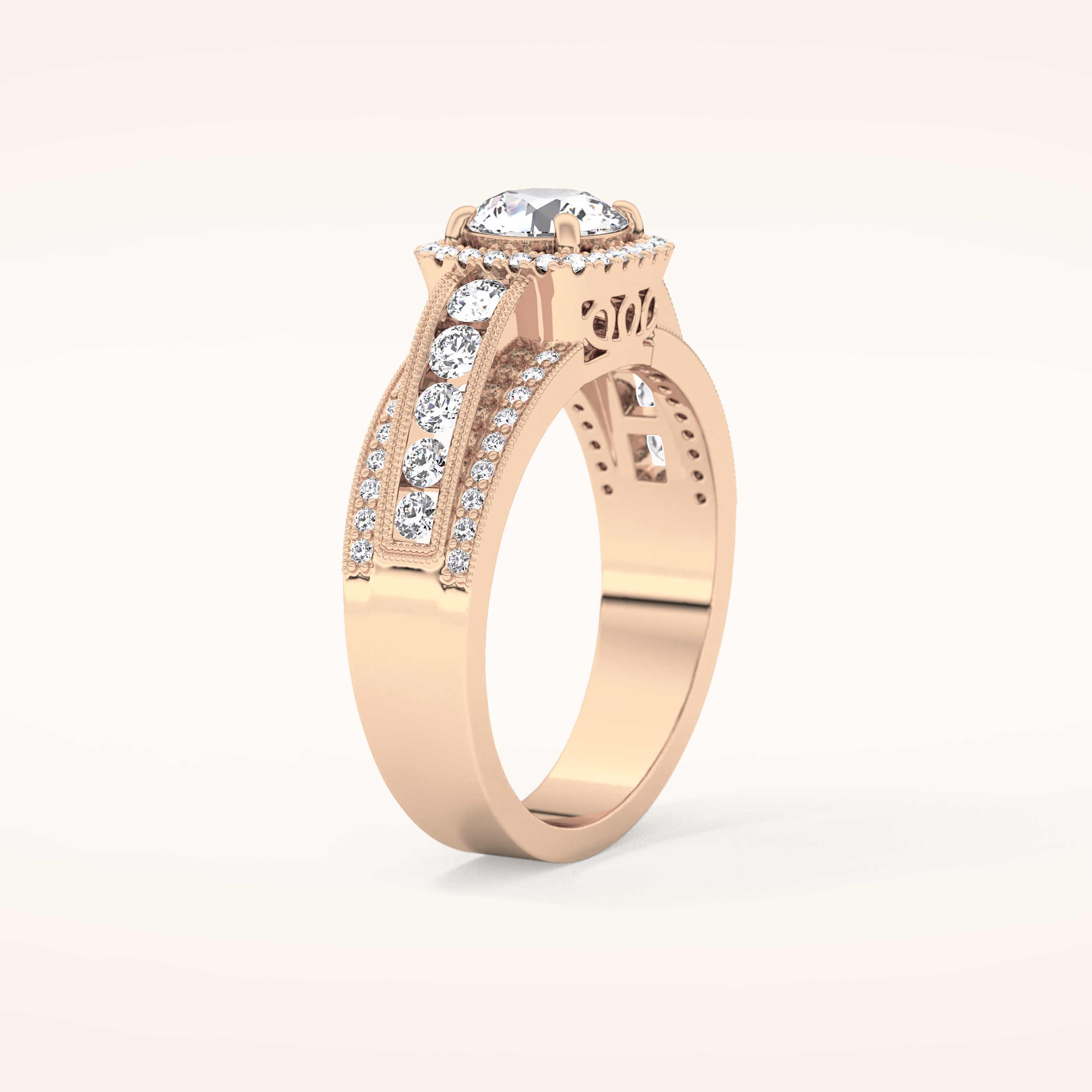 0.79 CT Round Shaped Halo & Triple Pave Moissanite Engagement Ring
