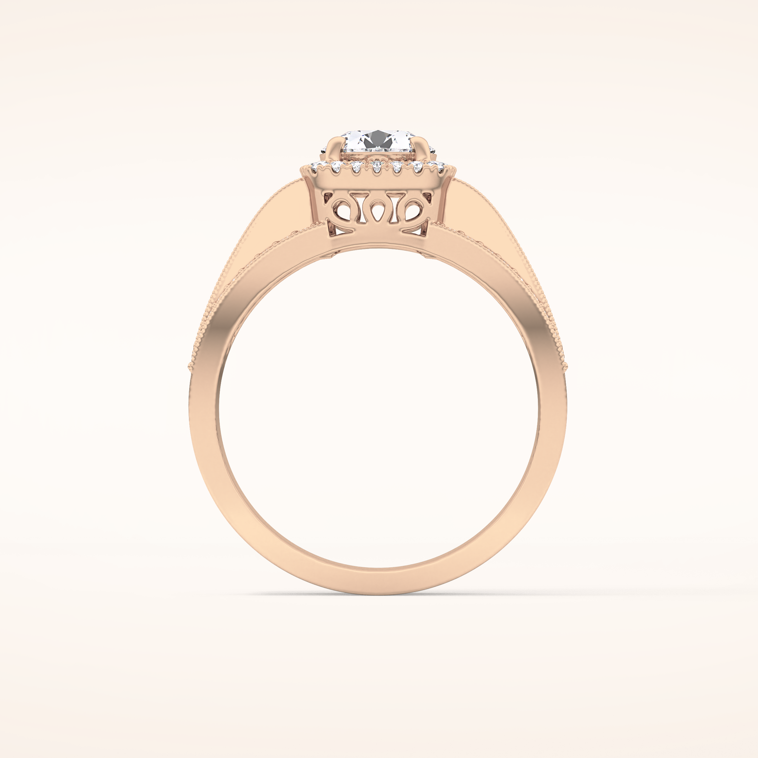 0.79 CT Round Shaped Halo & Triple Pave Moissanite Engagement Ring