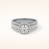 0.79 CT Round Shaped Halo & Triple Pave Moissanite Engagement Ring