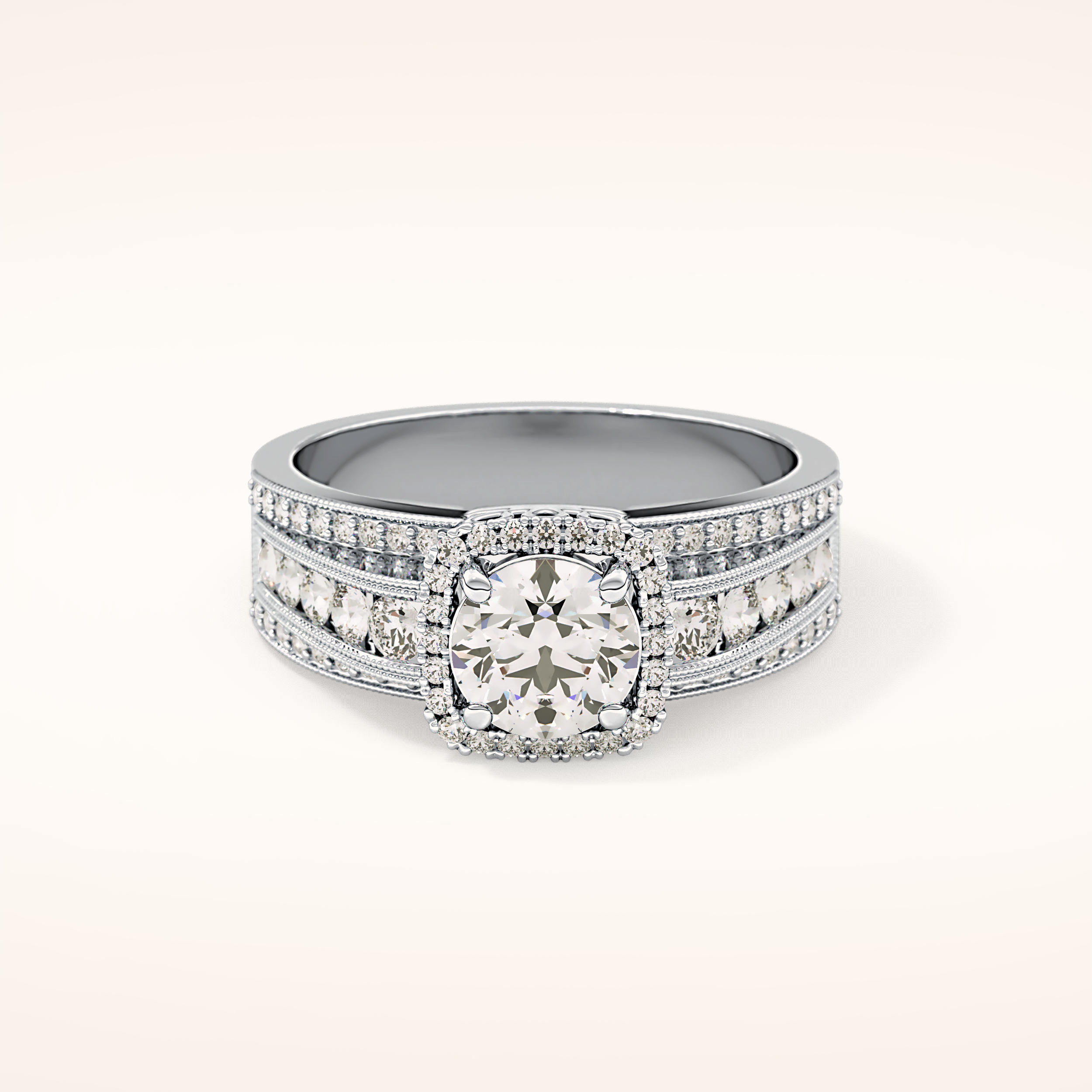0.79 CT Round Shaped Halo & Triple Pave Moissanite Engagement Ring