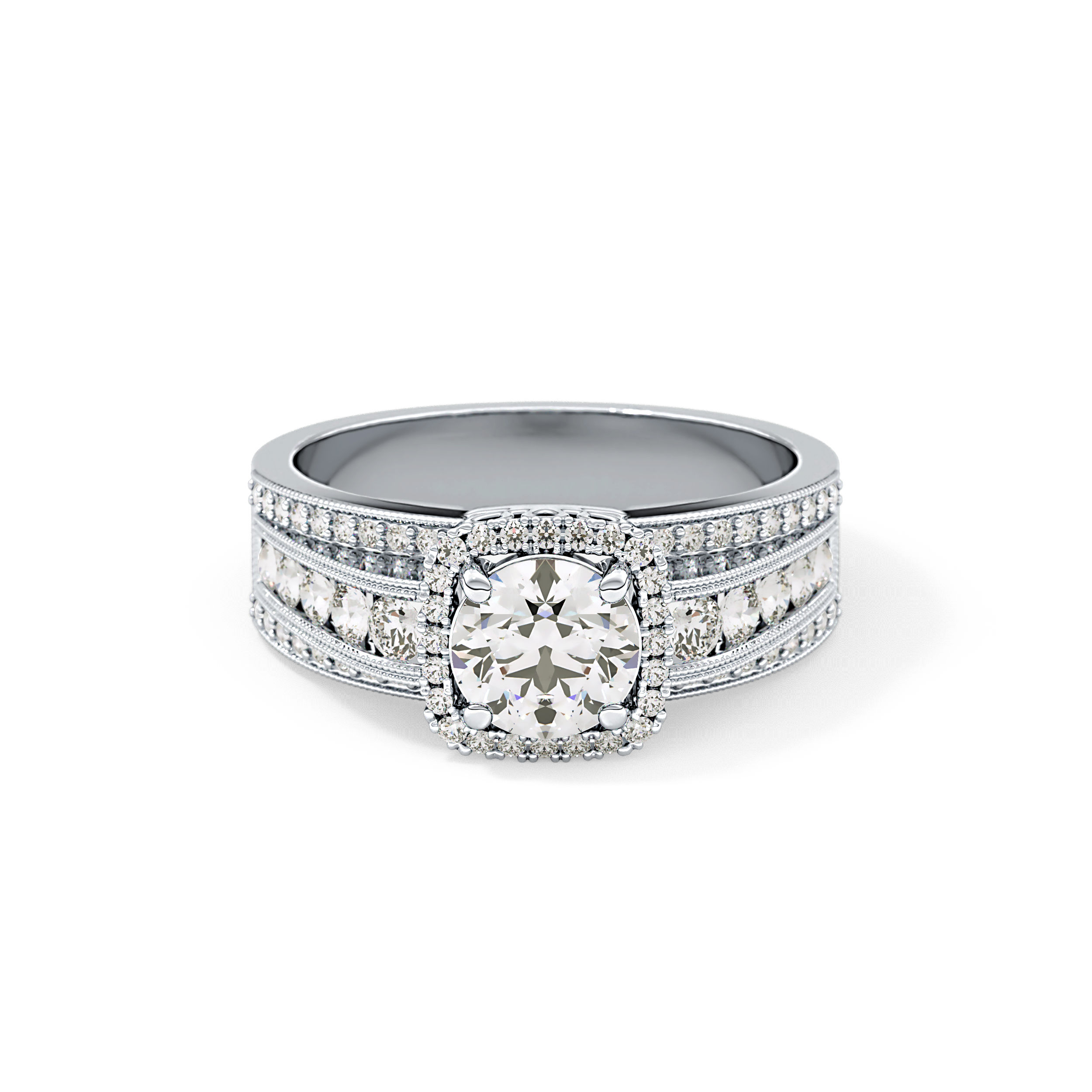 Round Halo & Triple Pave Lab Grown Diamond Engagement Ring