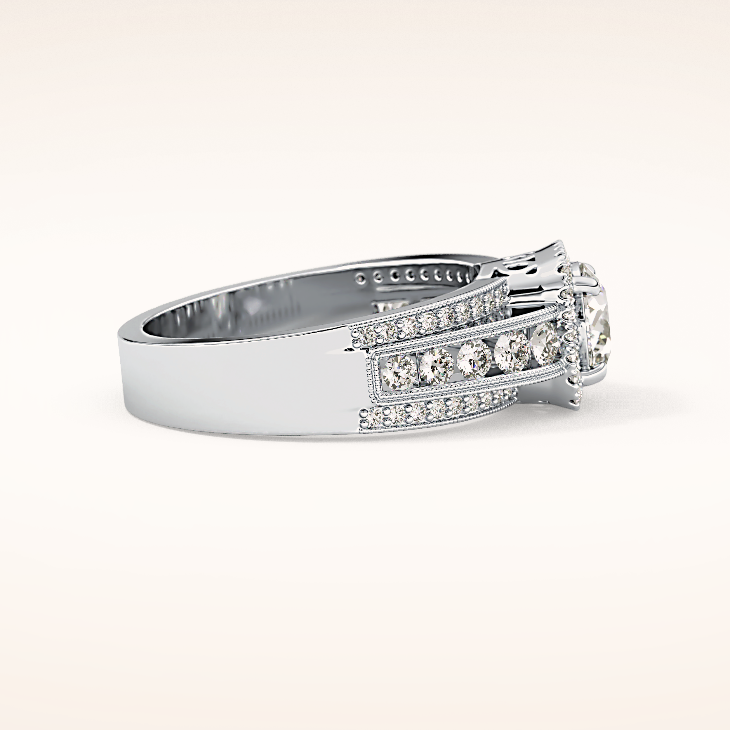 0.79 CT Round Shaped Halo & Triple Pave Moissanite Engagement Ring