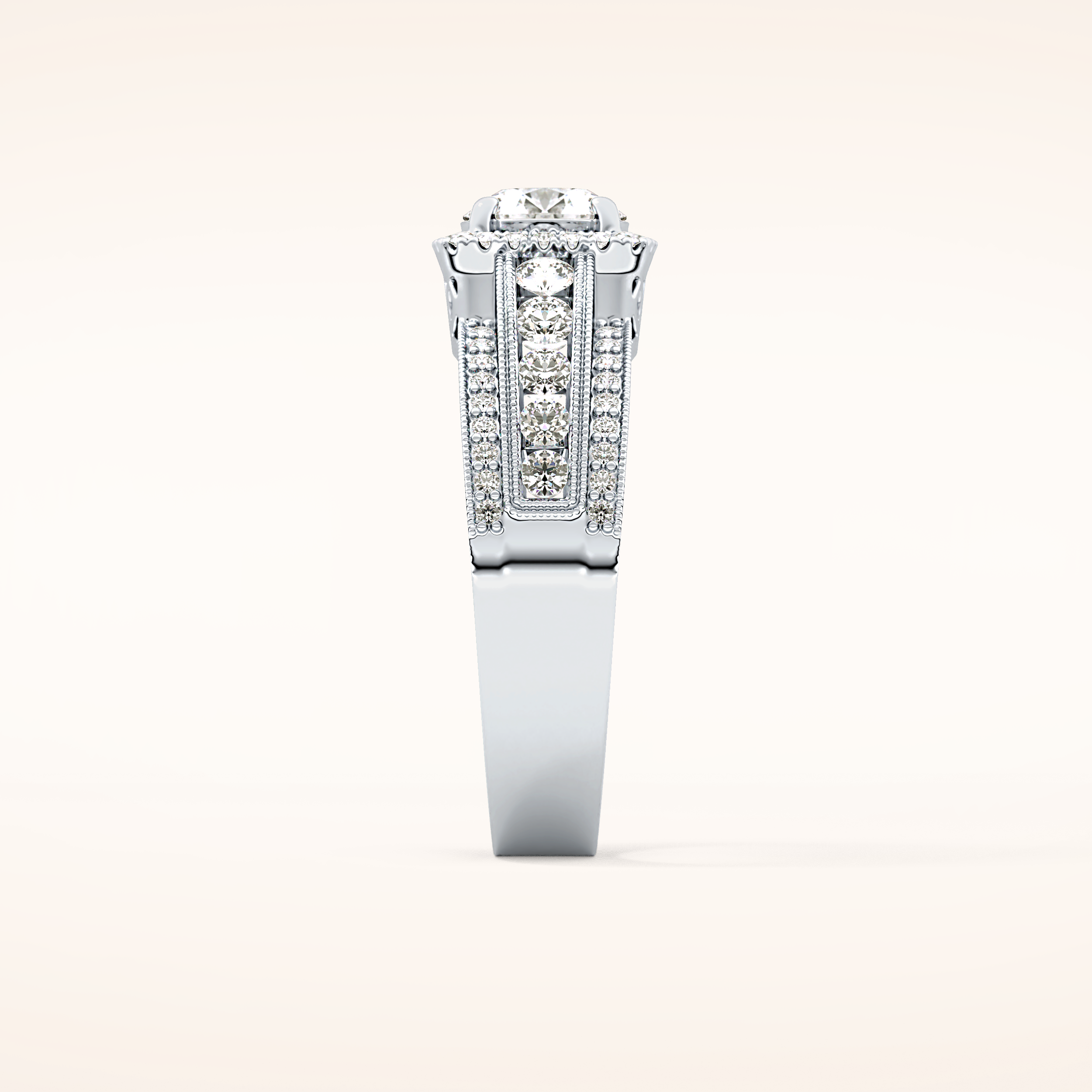 0.79 CT Round Shaped Halo & Triple Pave Moissanite Engagement Ring