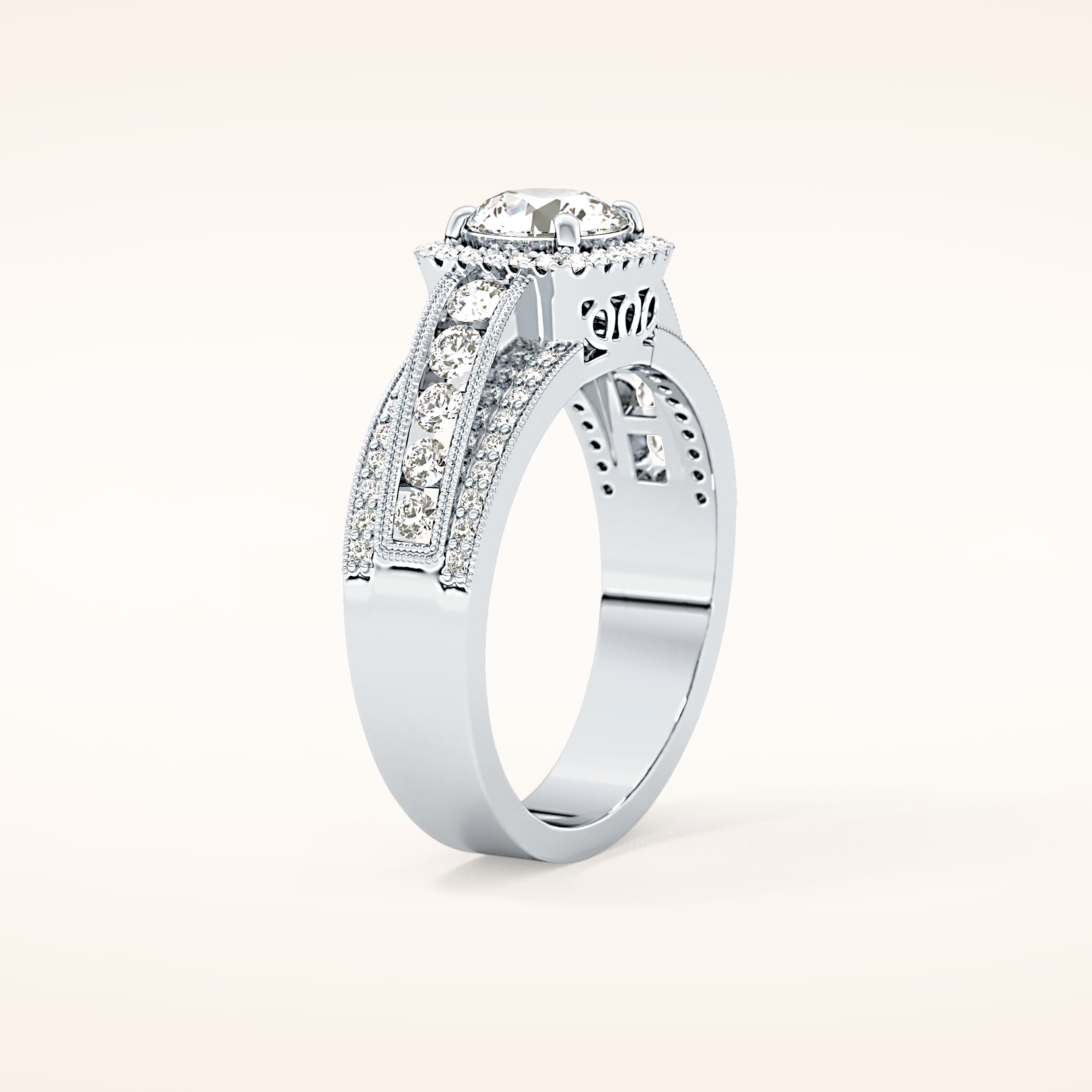 0.79 CT Round Shaped Halo & Triple Pave Moissanite Engagement Ring