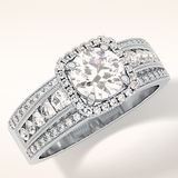 0.79 CT Round Shaped Halo & Triple Pave Moissanite Engagement Ring