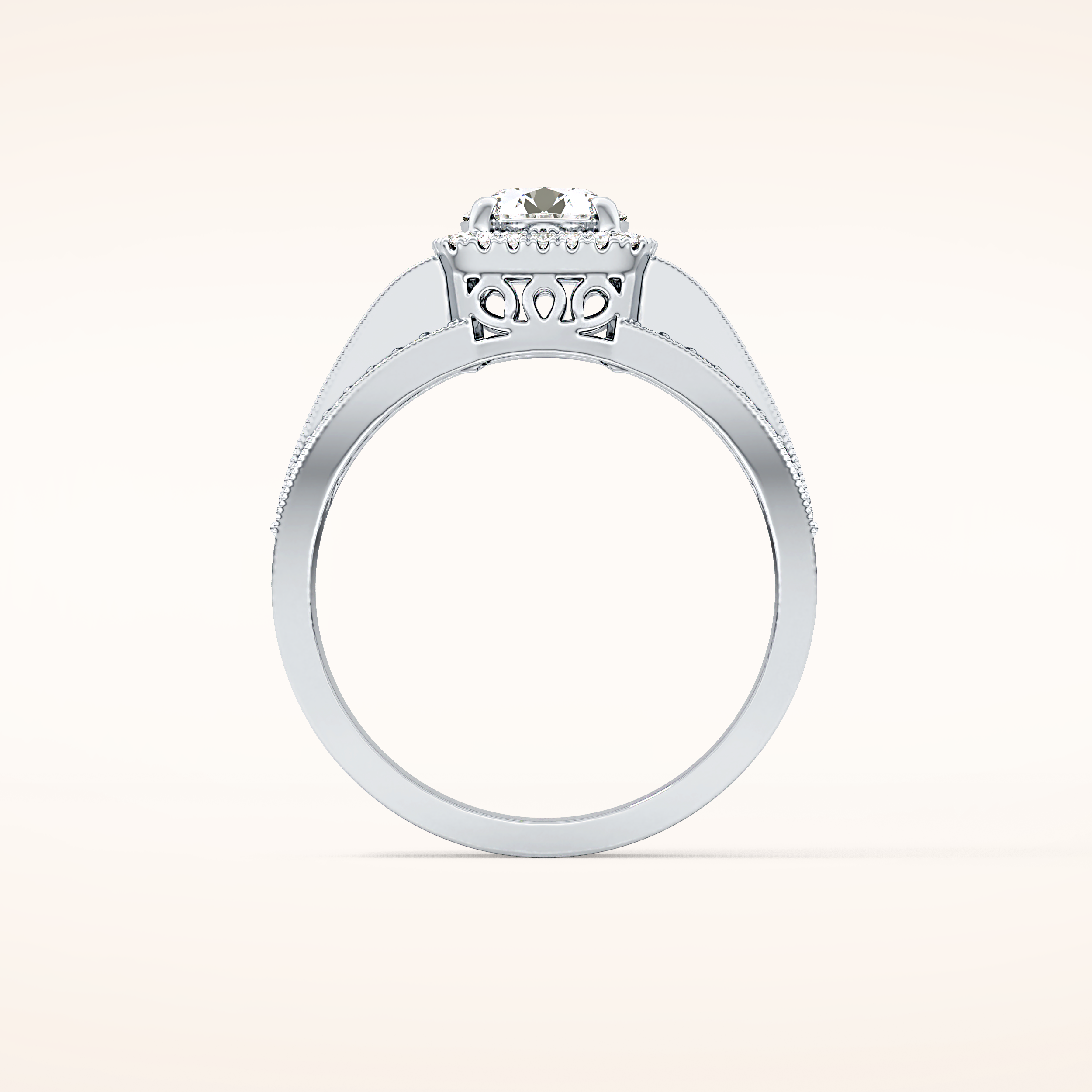 0.79 CT Round Shaped Halo & Triple Pave Moissanite Engagement Ring