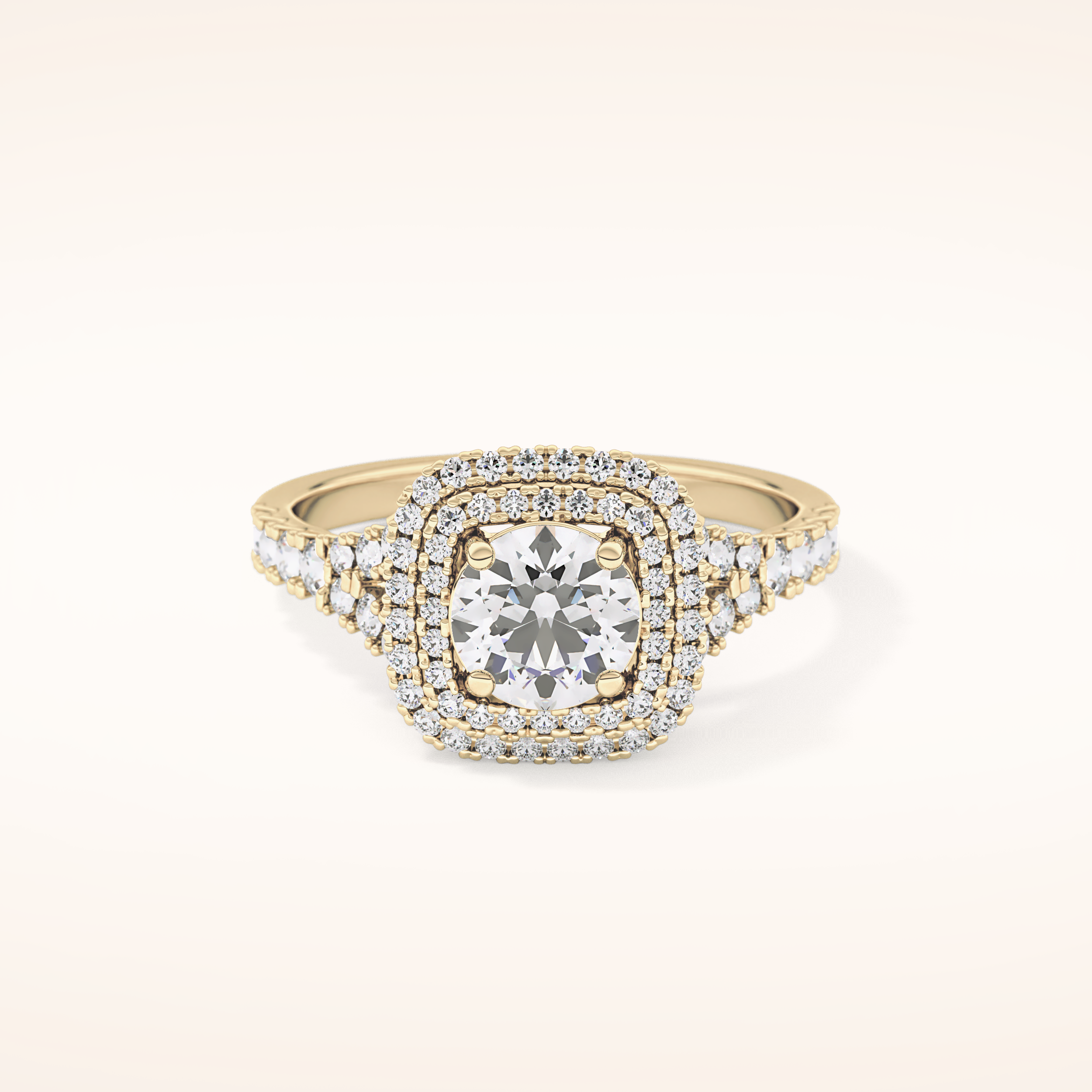 0.79 CT Round Shaped Double Halo & Pave Moissanite Engagement Ring