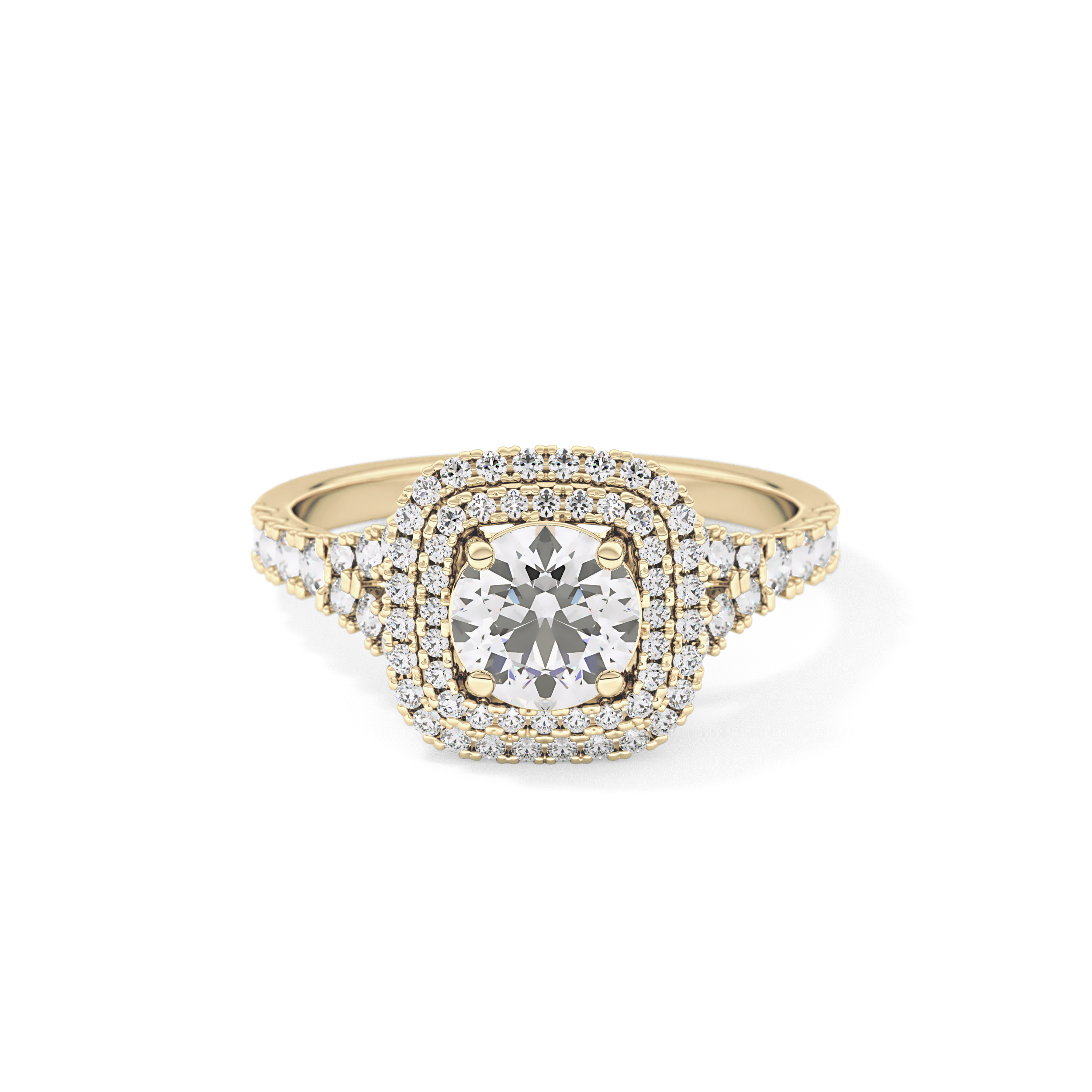 Round Double Halo & Split Shank Pave Lab Grown Diamond Engagement Ring