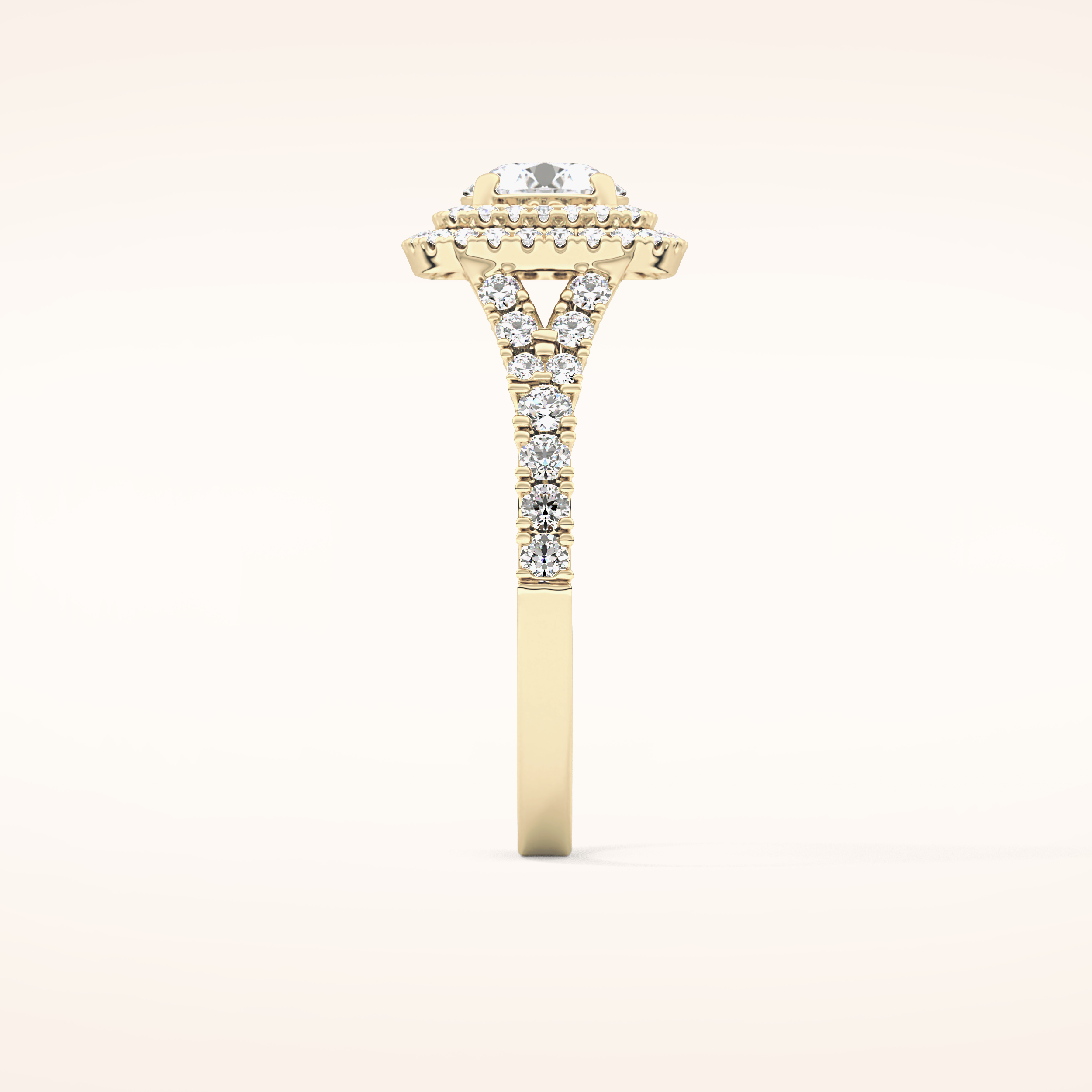 0.79 CT Round Shaped Double Halo & Pave Moissanite Engagement Ring