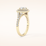 0.79 CT Round Shaped Double Halo & Pave Moissanite Engagement Ring