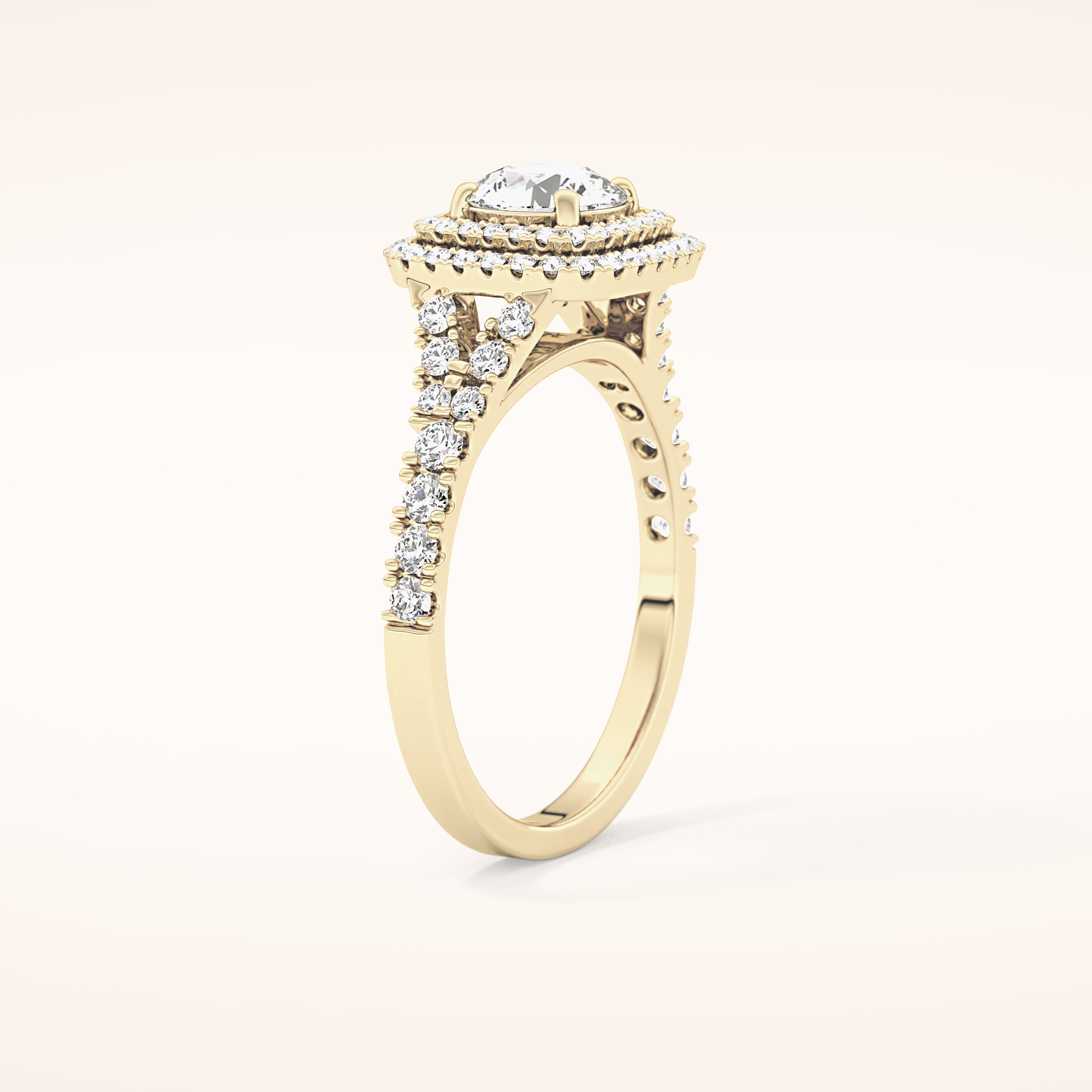 0.79 CT Round Shaped Double Halo & Pave Moissanite Engagement Ring