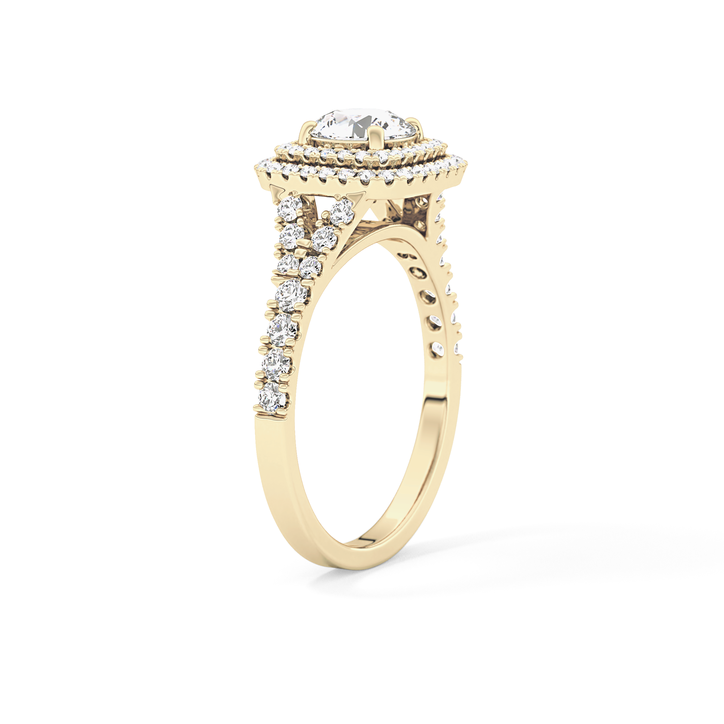 Round Double Halo & Split Shank Pave Lab Grown Diamond Engagement Ring