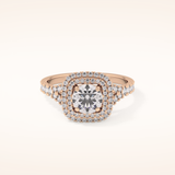 0.79 CT Round Shaped Double Halo & Pave Moissanite Engagement Ring