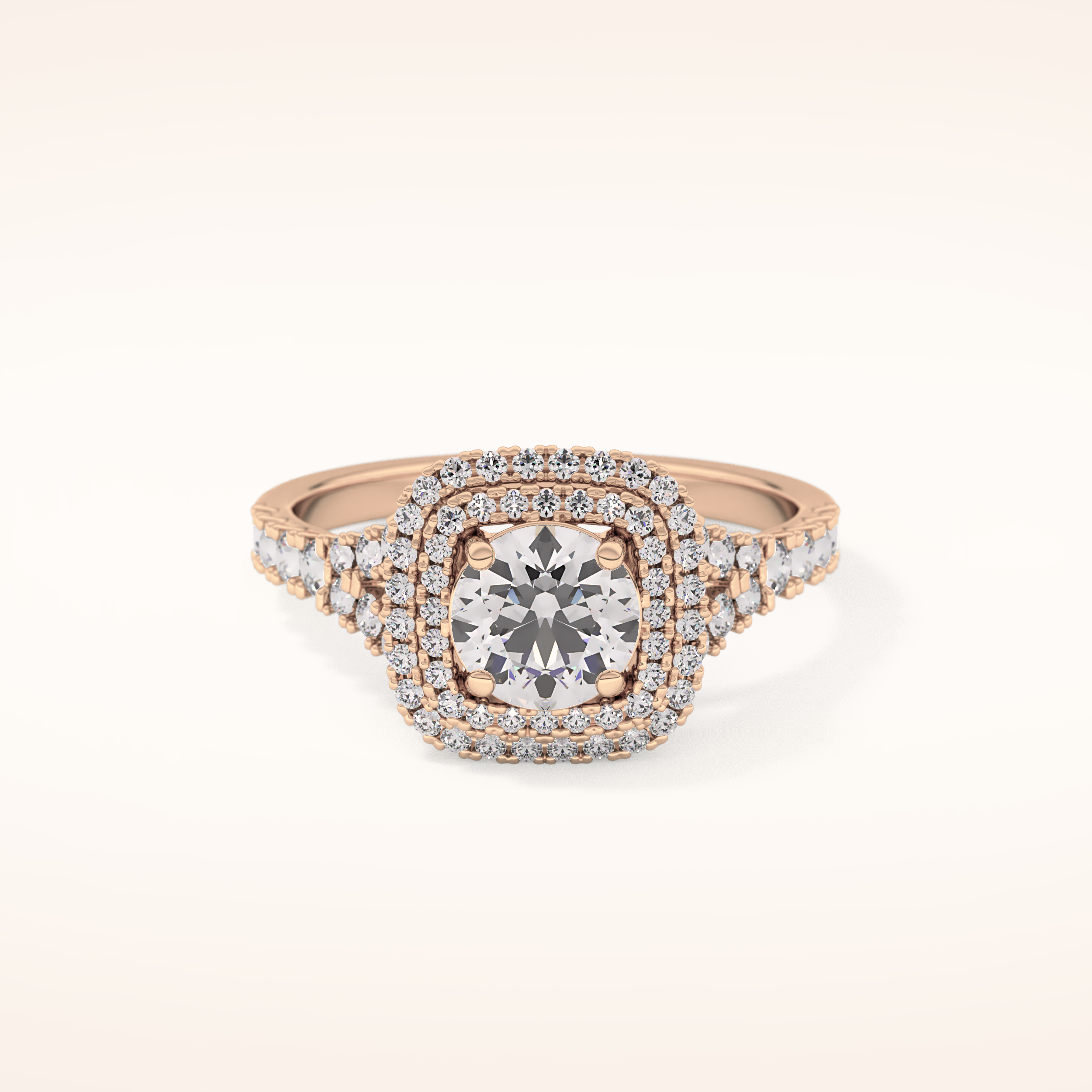 0.79 CT Round Shaped Double Halo & Pave Moissanite Engagement Ring