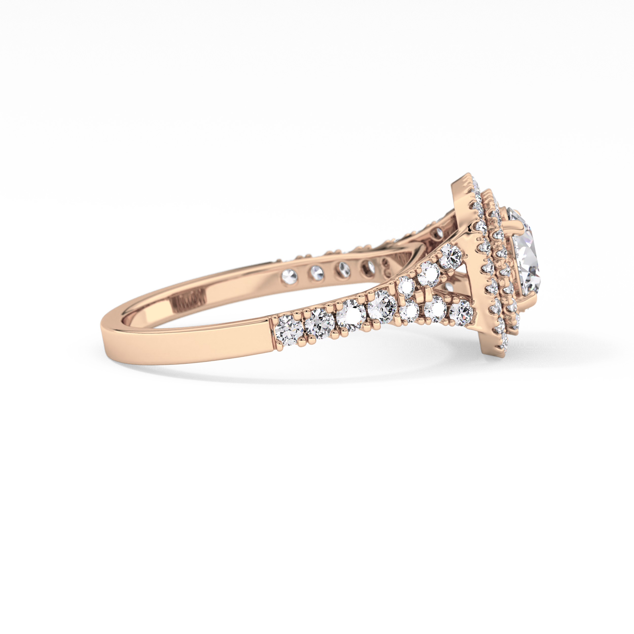 Round Double Halo & Split Shank Pave Lab Grown Diamond Engagement Ring