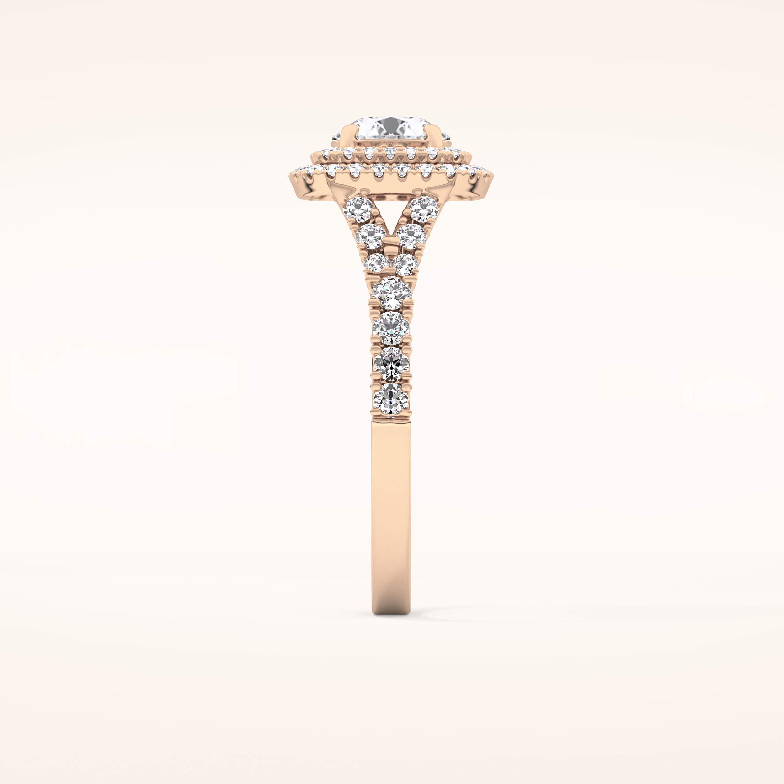0.79 CT Round Shaped Double Halo & Pave Moissanite Engagement Ring