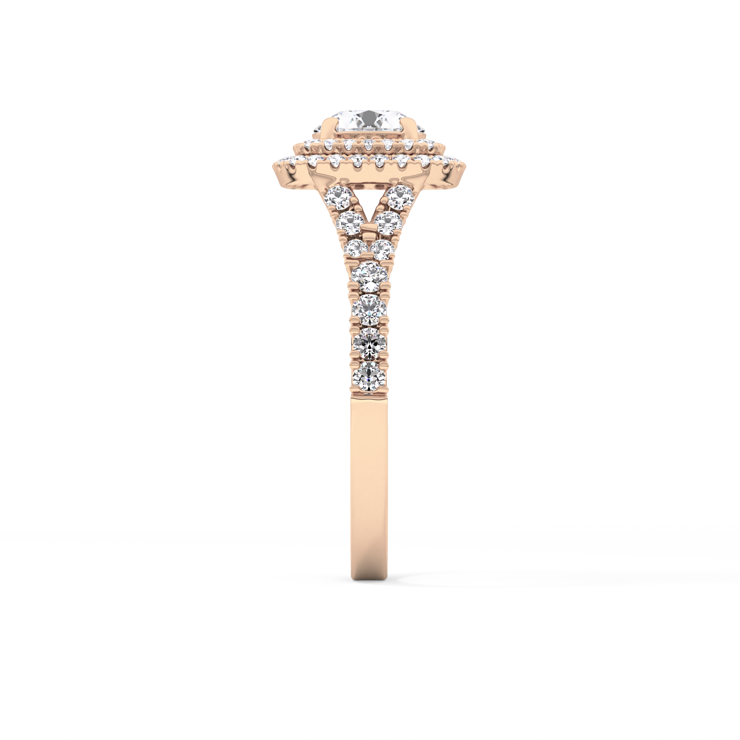 Round Double Halo & Split Shank Pave Lab Grown Diamond Engagement Ring